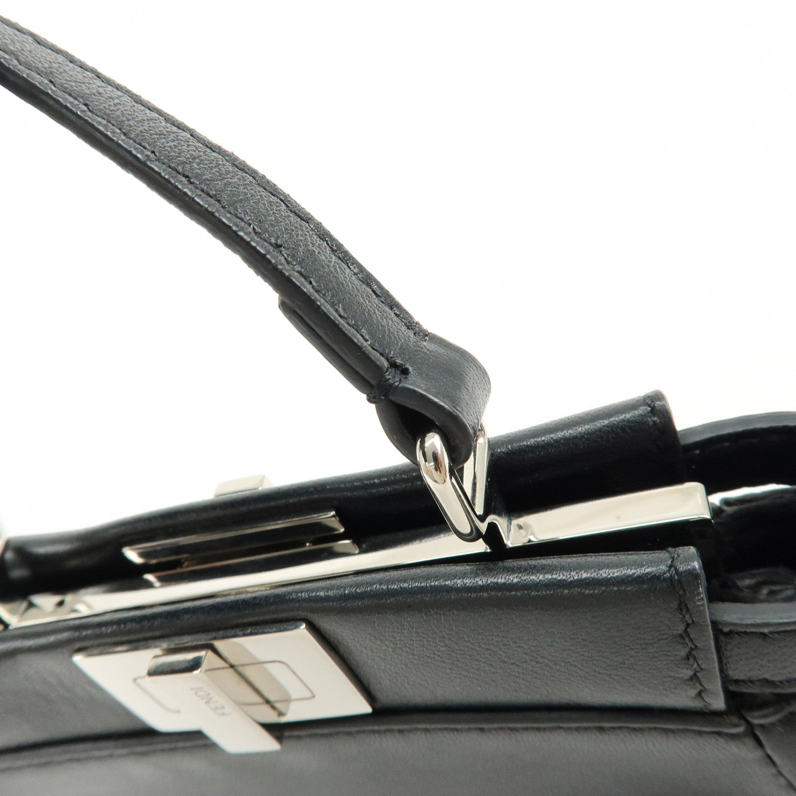 FENDI Micro Peekaboo Leather Flower Motif 2Way Hand Bag Black 8M0355