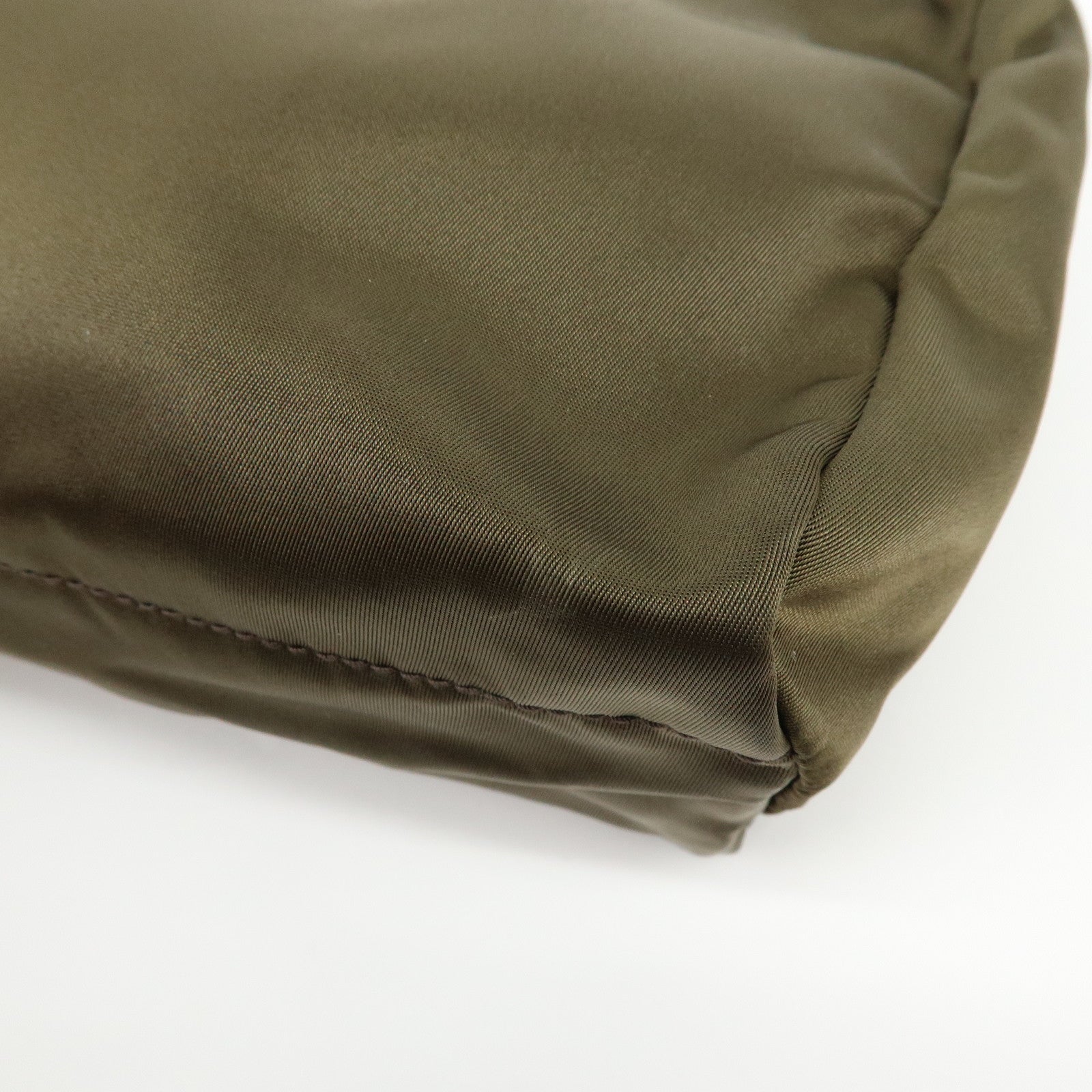 PRADA Triangle Logo Nylon Leather Pouch Cosmetic Makeup Bag Khaki