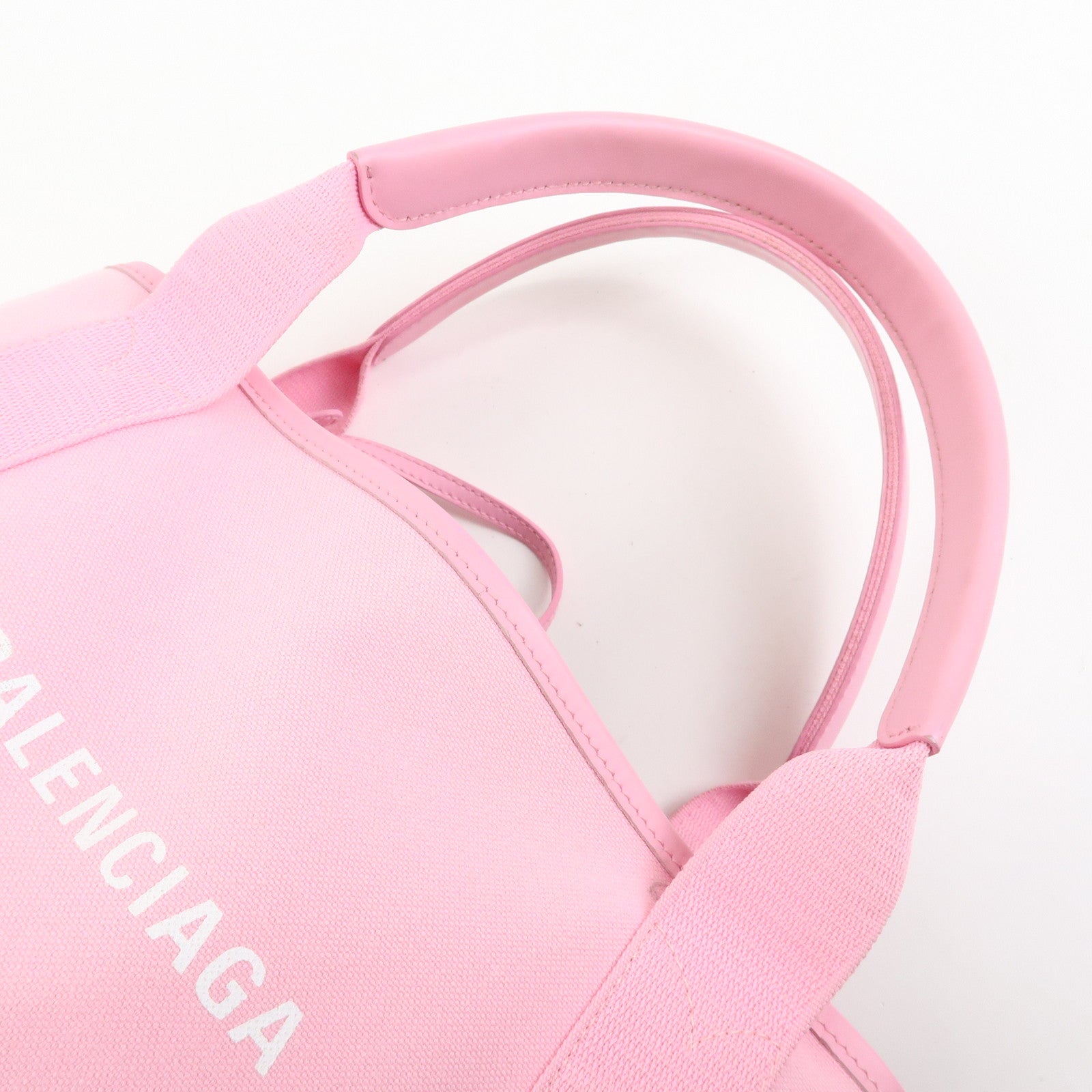 BALENCIAGA Navy Cabas Canvas Leather Small Tote Hand Bag Pink 339933