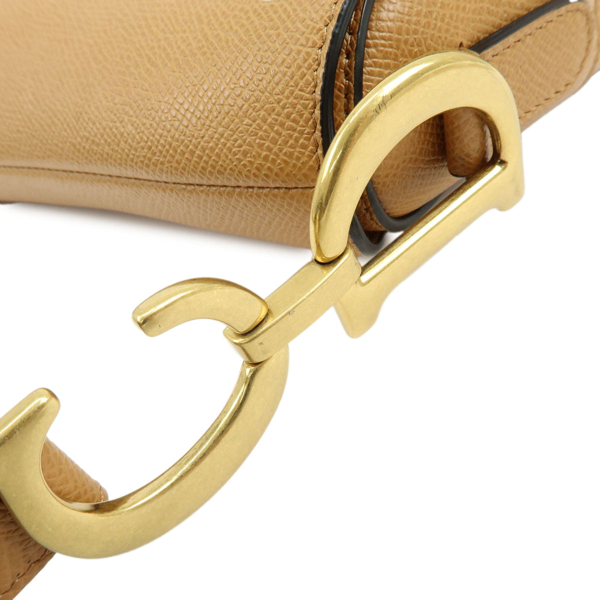 Christian Dior CD Logo Saddle Bag Leather Shoulder Bag Hand Bag Camel