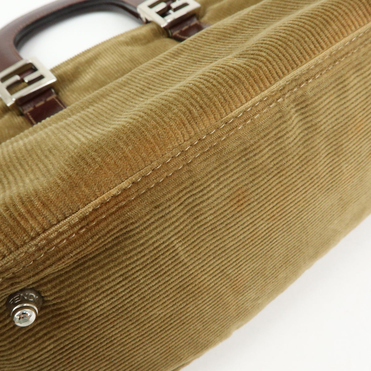 FENDI Corduroy Leather Hand Bag Mini Tote Bag Khaki 26693