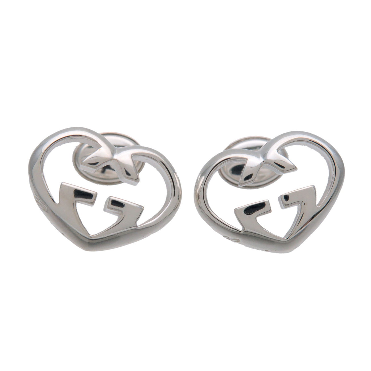 GUCCI Interlocking G Heart Shape SV925 Earrings Silver
