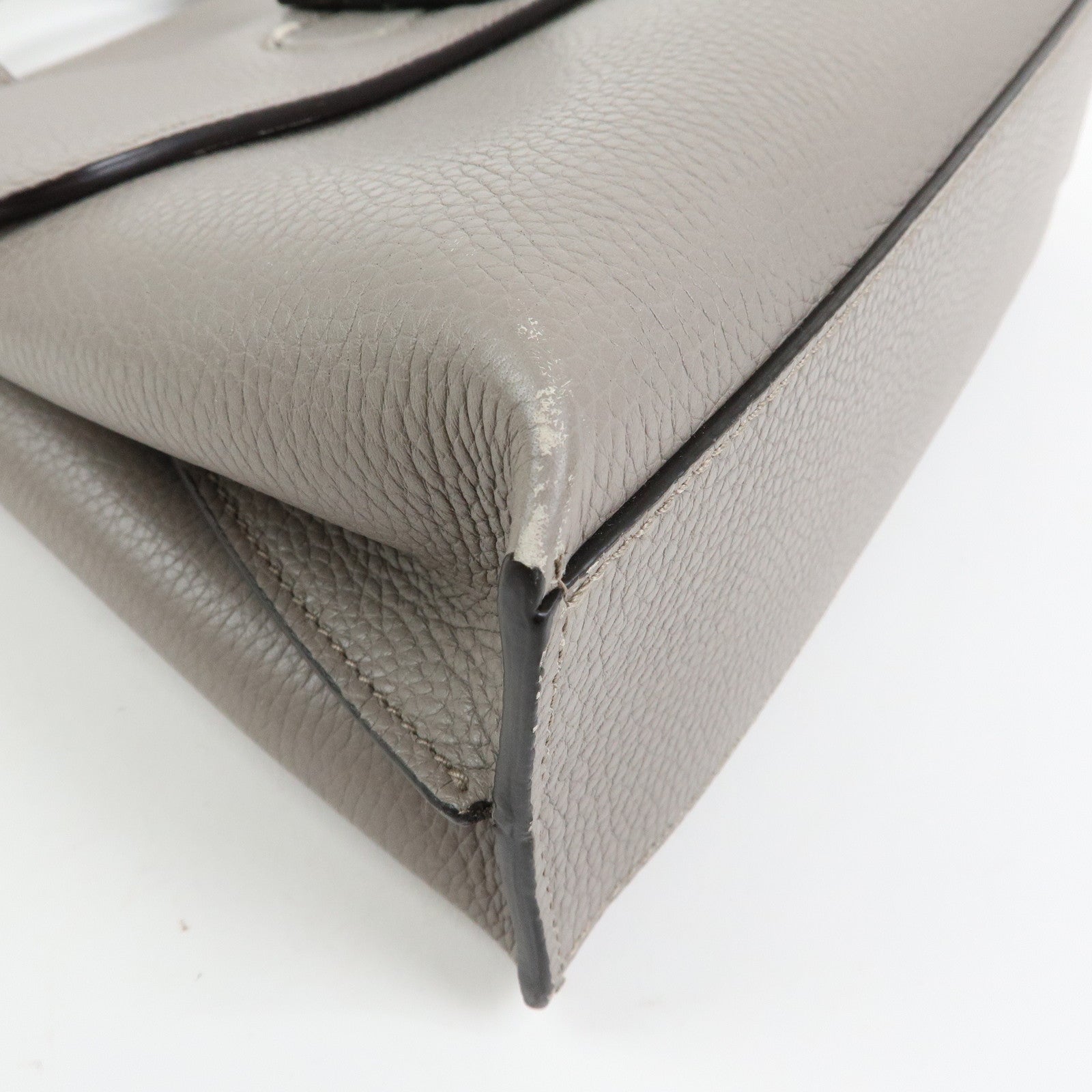 GUCCI Bamboo Leather 2Way Bag Hand Bag Shoulder Bag Grey 370831