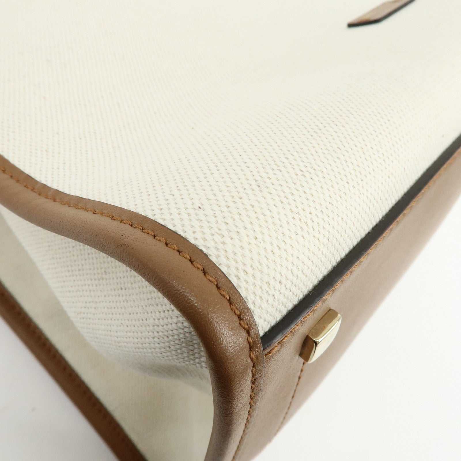 JIMMY CHOO Varennes Canvas Leather Tote Bag Shoulder Bag Ivory Brown