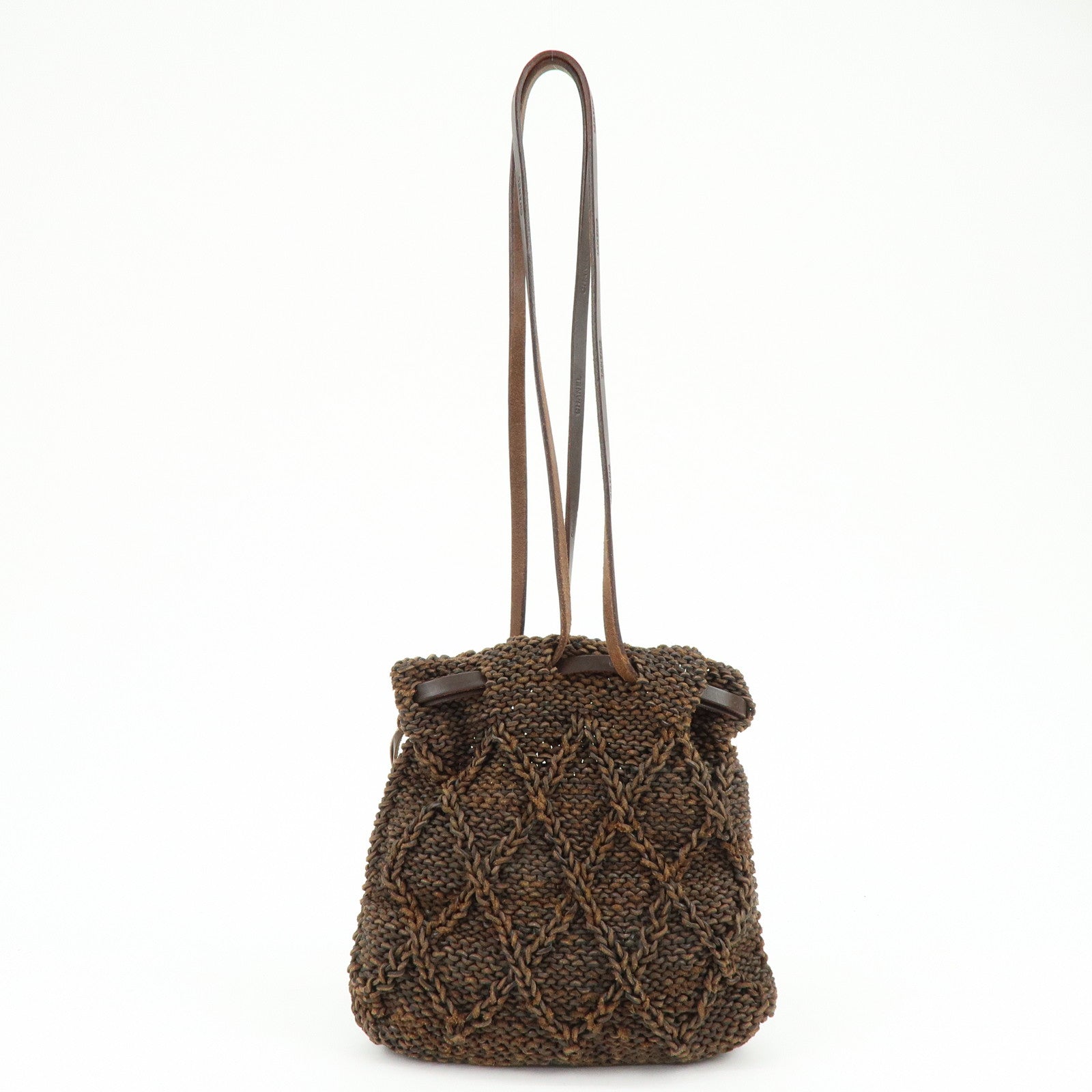 CHANEL Braided Leather Drawstring Shoulder Bag Brown