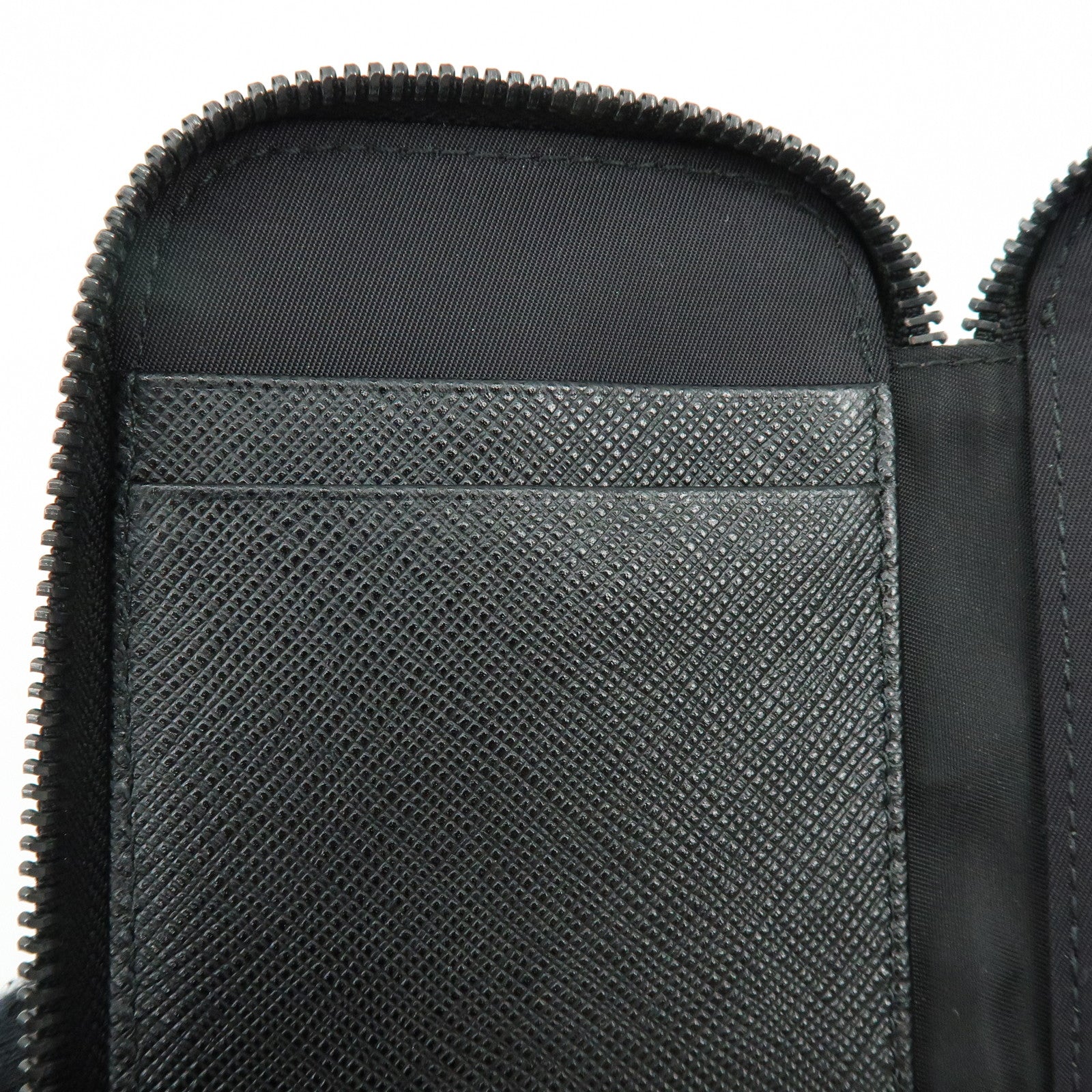 PRADA Triangle Logo Nylon Saffiano Leather Zippy Key Case Black 2PG003