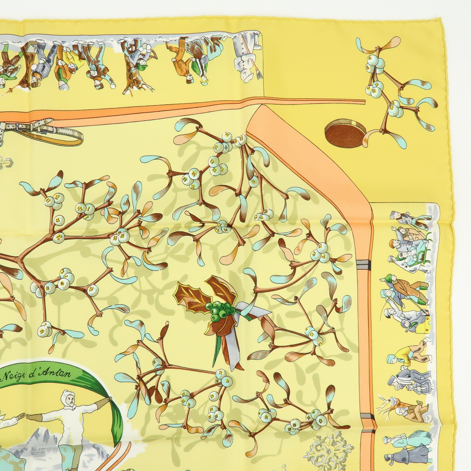 HERMES Carre 90 Silk 100% Scarf  Neige d'Antan Yellow