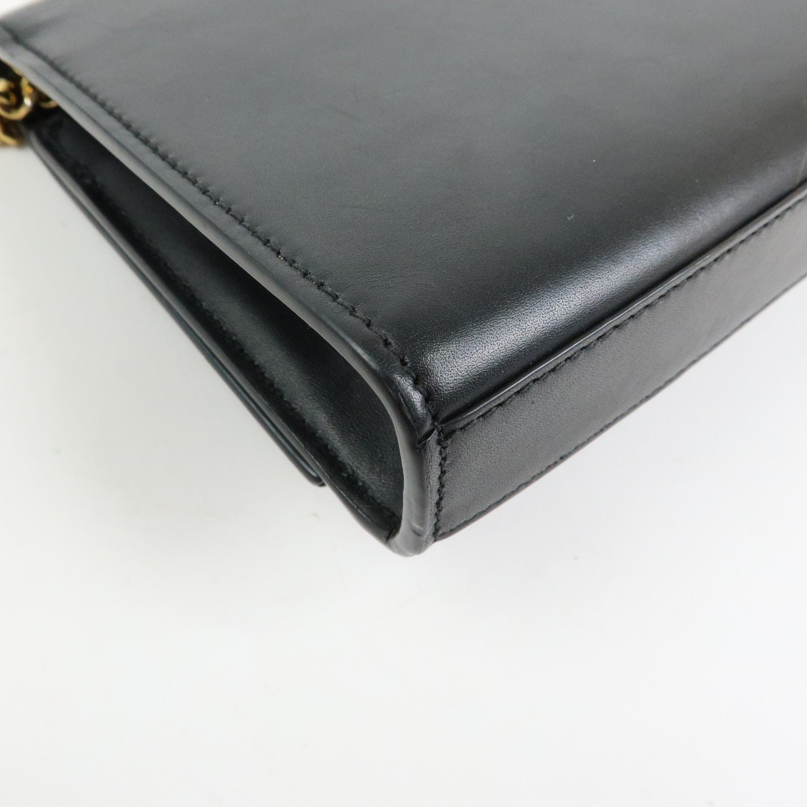 SAINT LAURENT PARIS Leather Chain Shoulder Bag Black 474366
