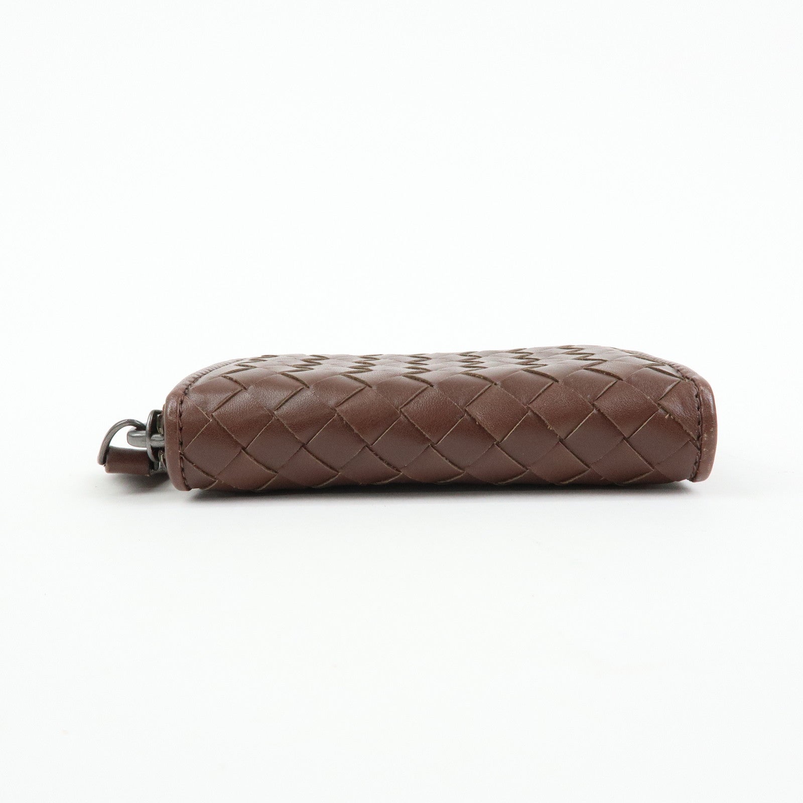 BOTTEGA VENETA Intrecciato Leather Round Zippy Coin Case Brown