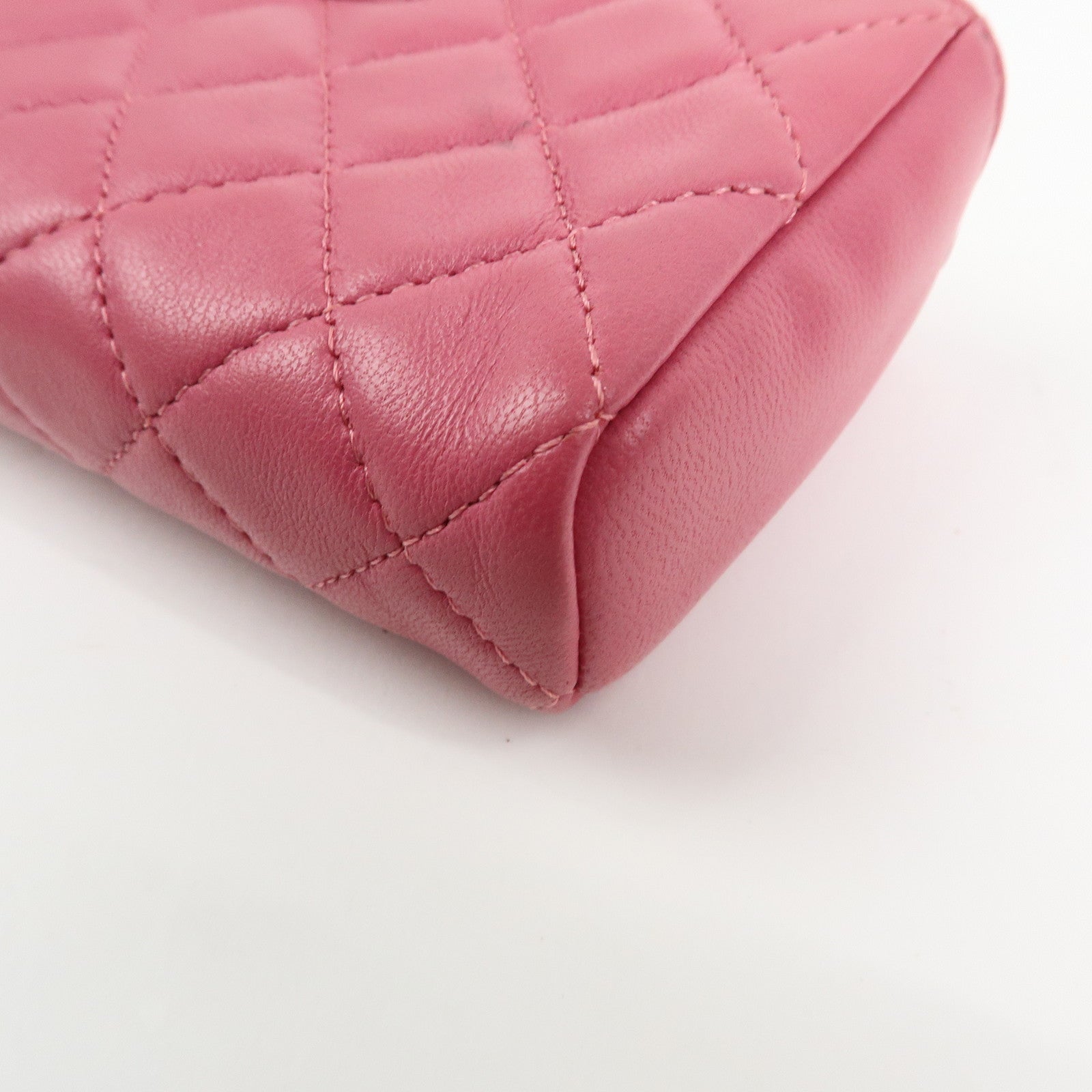 CHANEL Matelasse COCO Mark Lamb Skin Cosmetic Case Pouch Pink