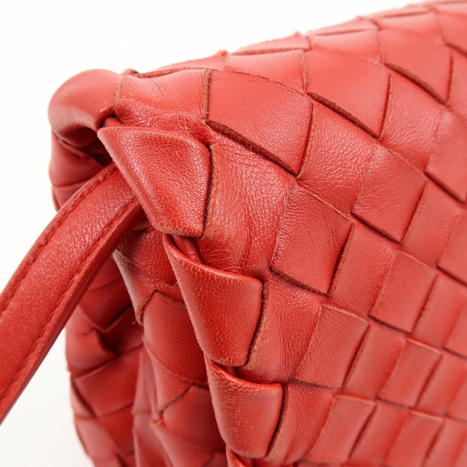 BOTTEGA VENETA Intrecciato Leather Shoulder Bag Crossbody Bag Red