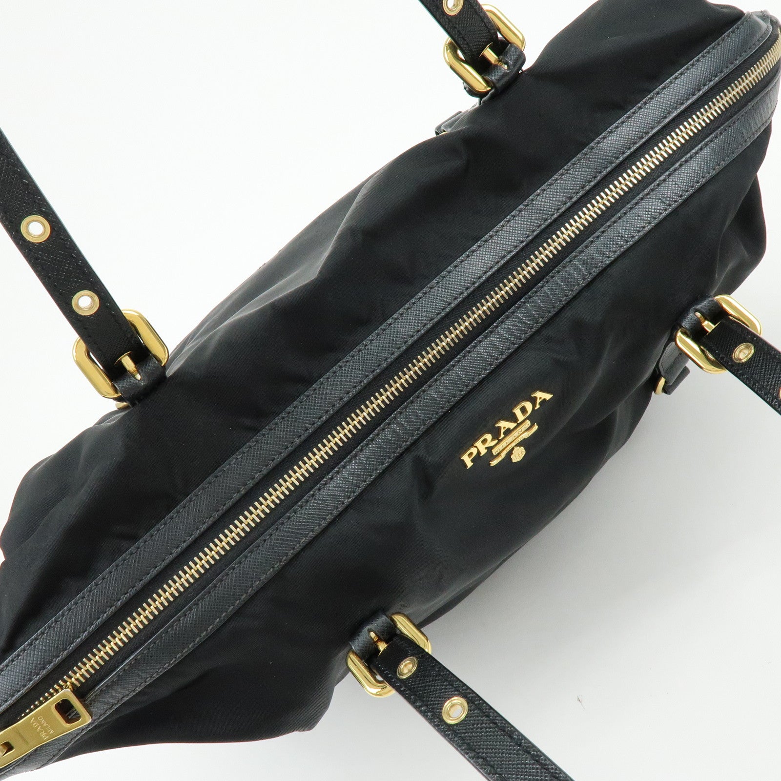PRADA Logo Nylon Saffiano Leather Shoulder Bag Black 1BG253