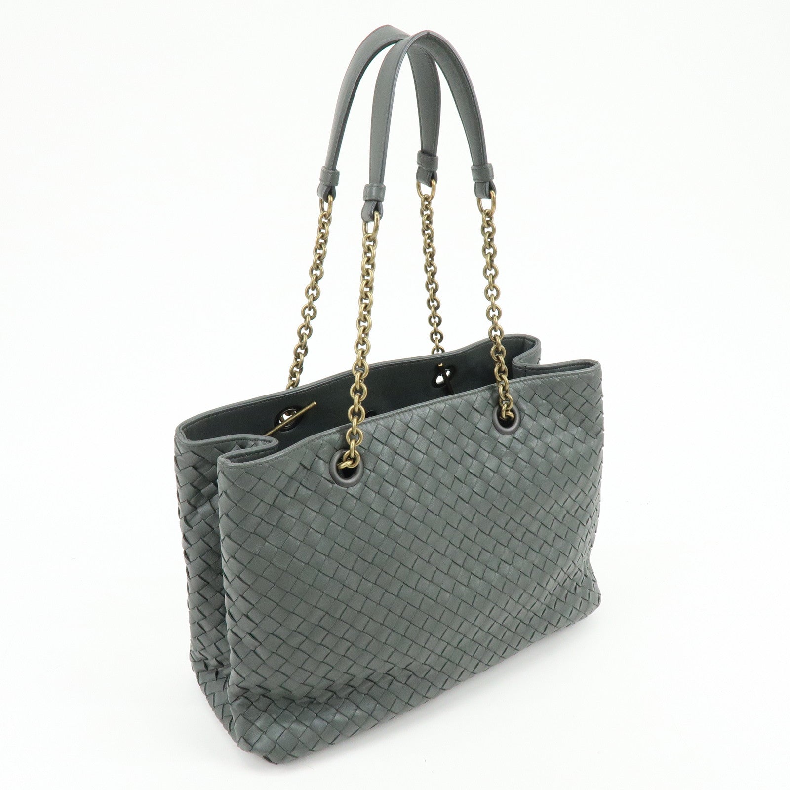BOTTEGA VENETA Intrecciato Leather Chain Shoulder Bag Gray B07669596G