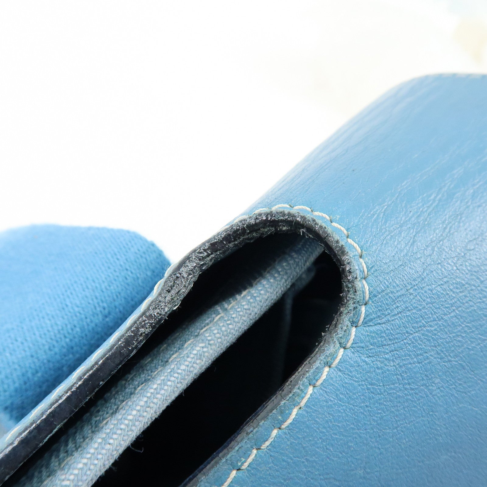 HERMES Valparaiso PM Canvas Leather Tote Hand Bag □K Stamped Blue Jean