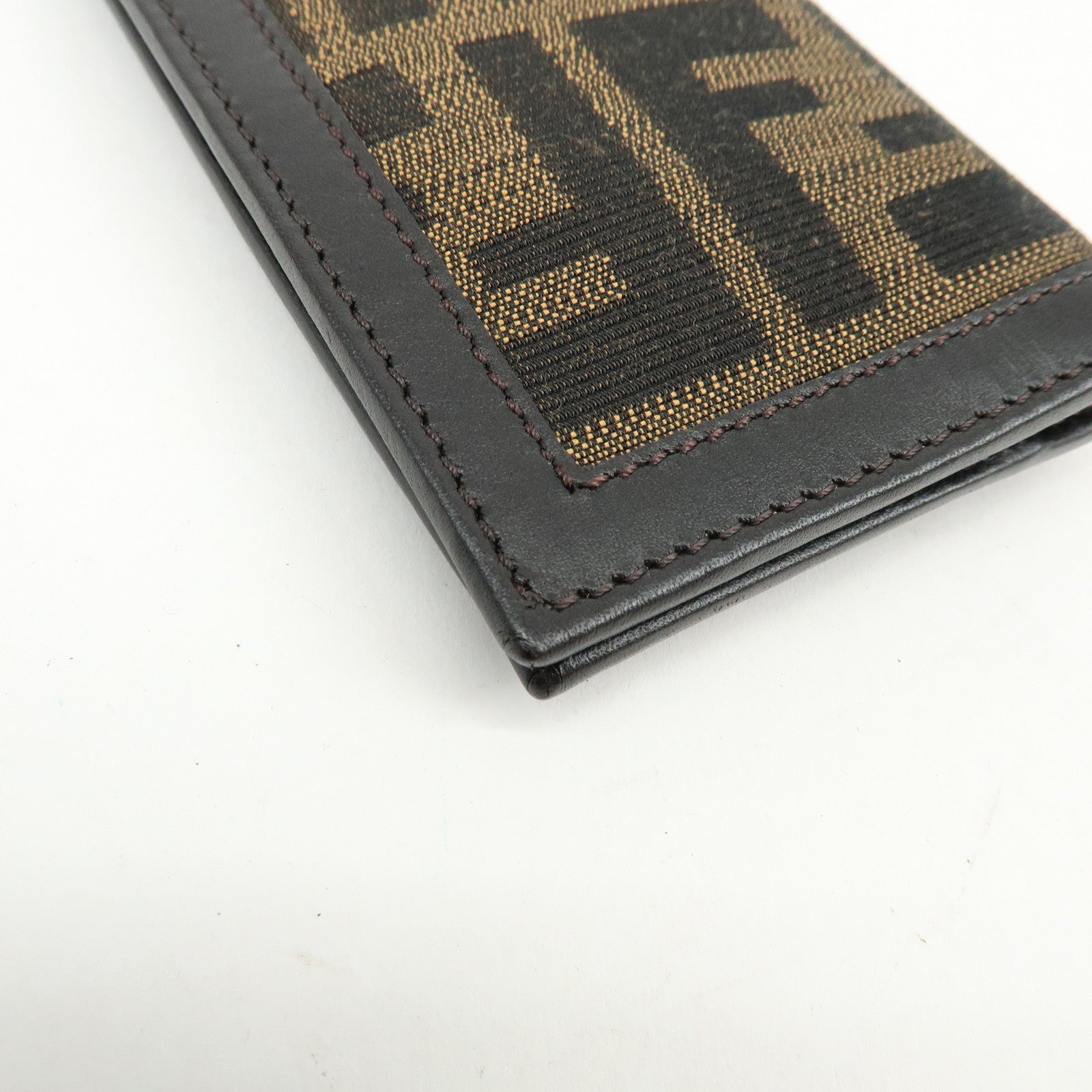 FENDI Zucca Canvas Leather Card Case Card Holder Brown Black 7M0168