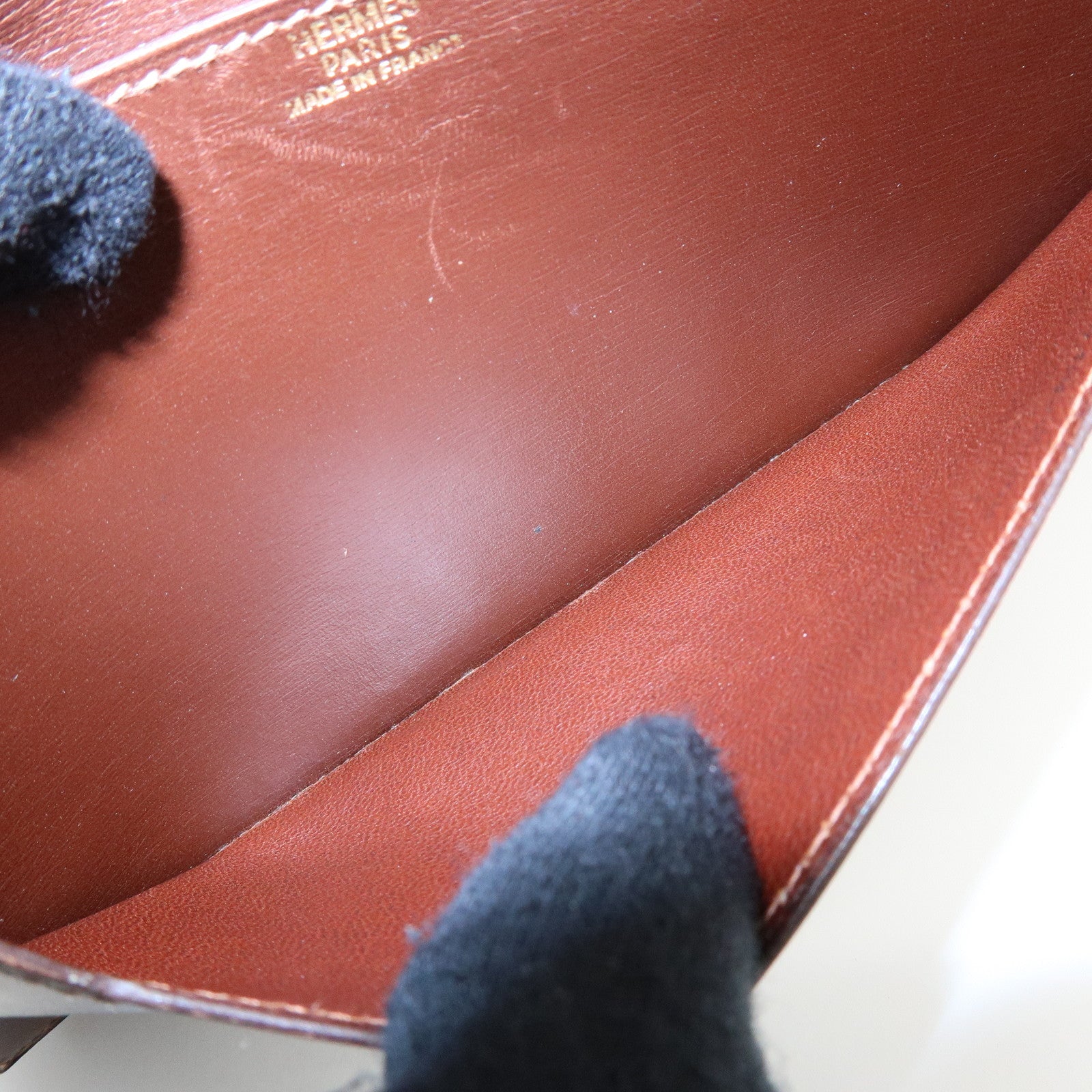 HERMES Box Calf Leather Long Bi-fold Wallet ☐FStamped Brown