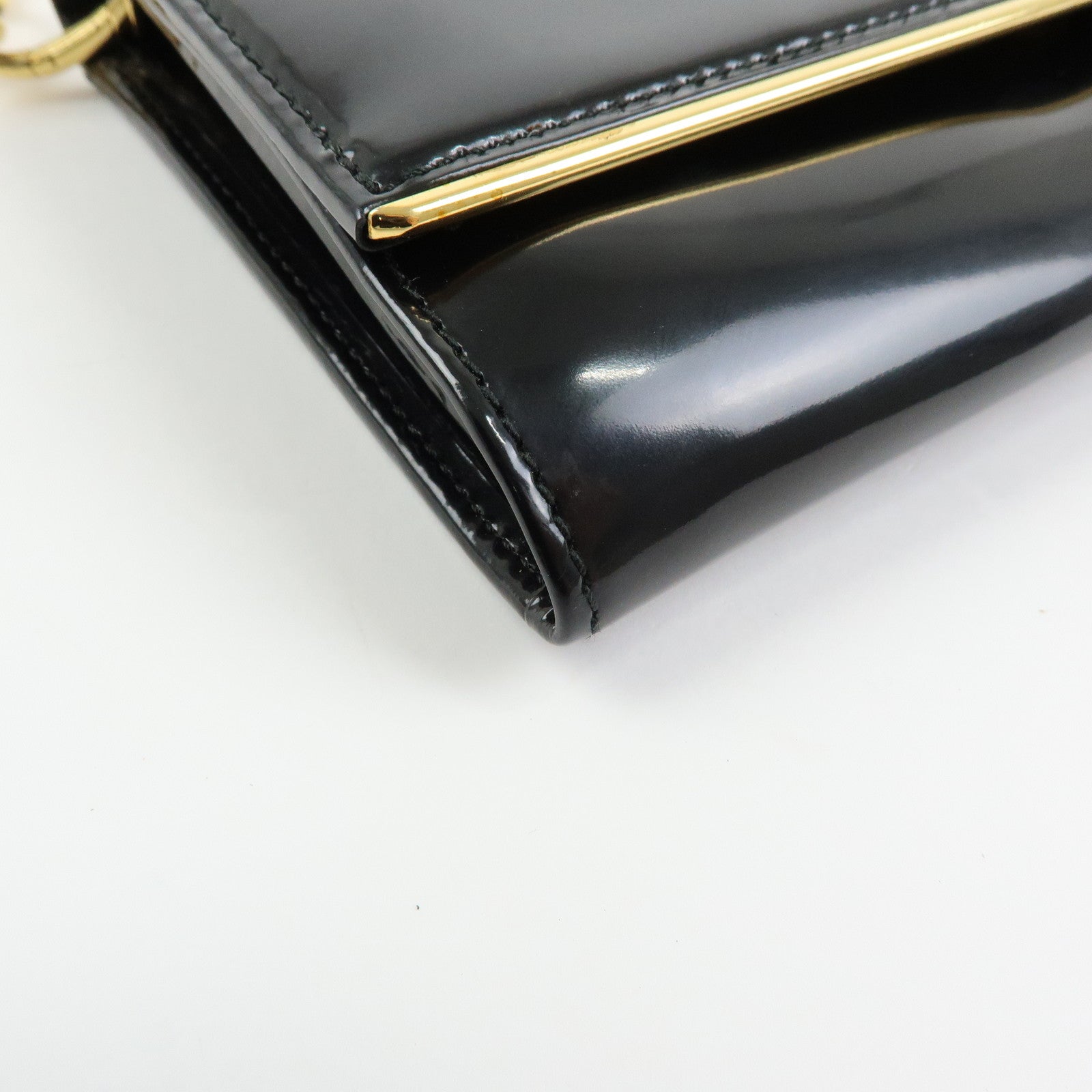 Prada Patent Leather Chain Long Wallet Shoulder Bag Black BT0920