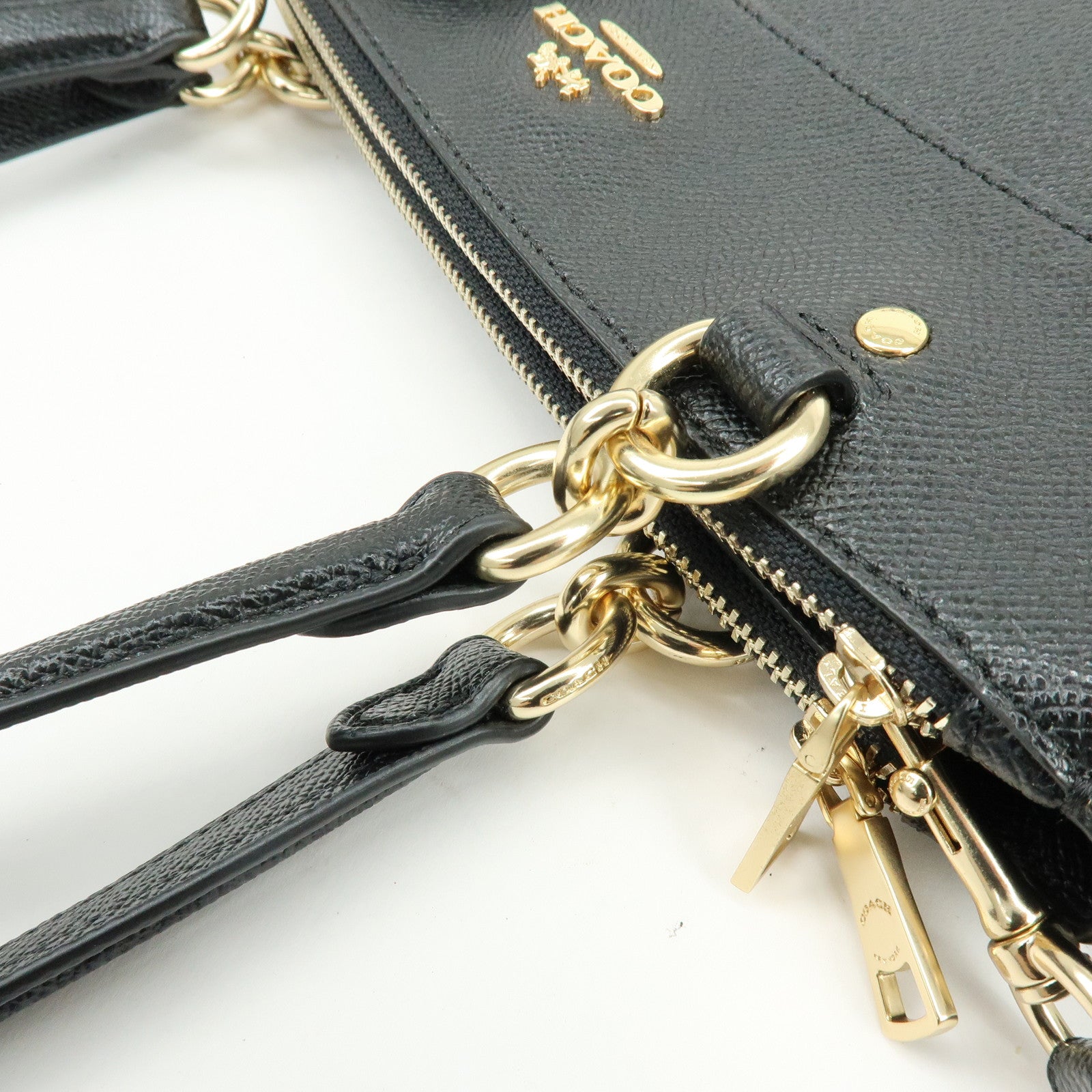 COACH Logo Leather 2Way Shoulder Bag Hand Bag Black