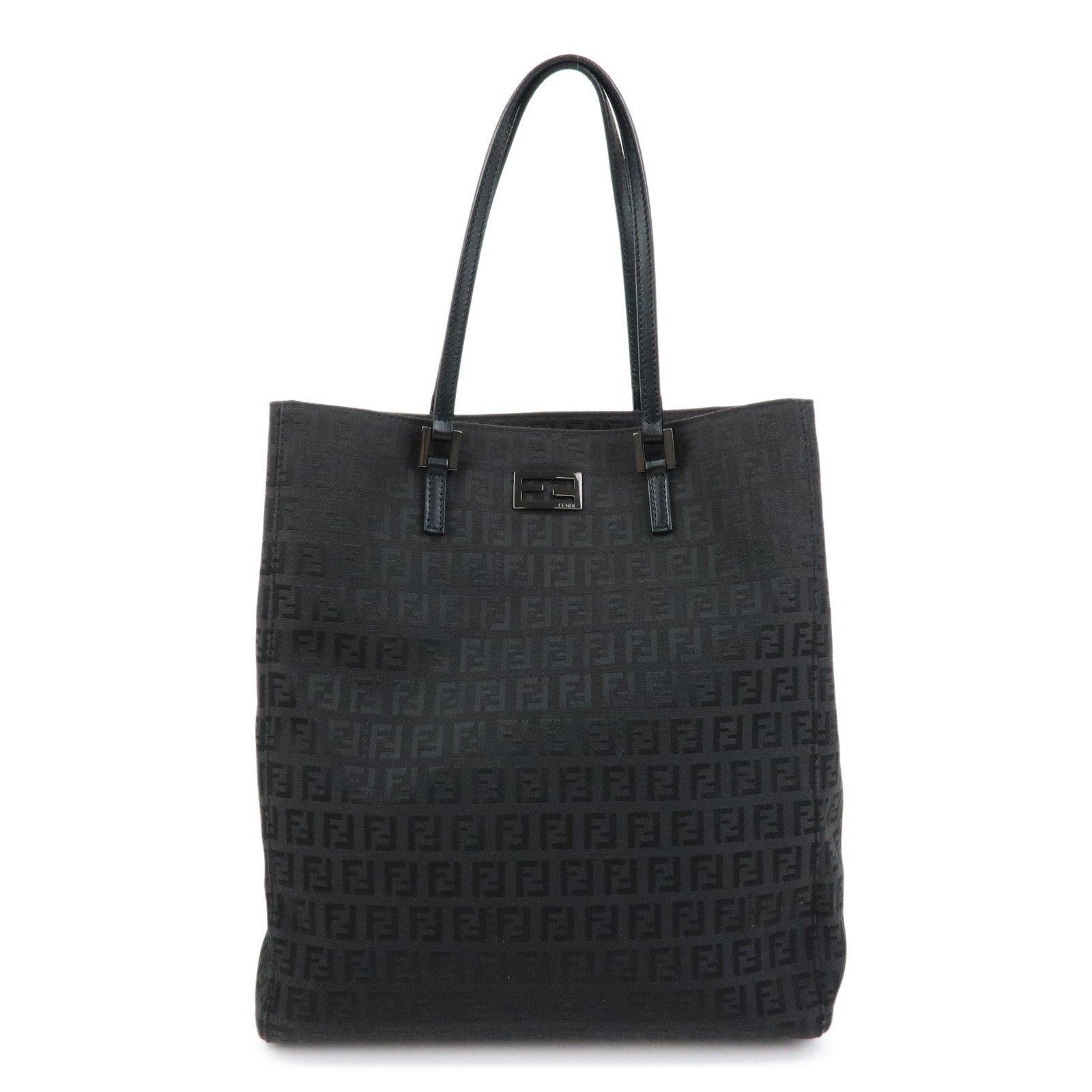 FENDI Zucchino Canvas Leather Tote Hand Bag Black 8BH131