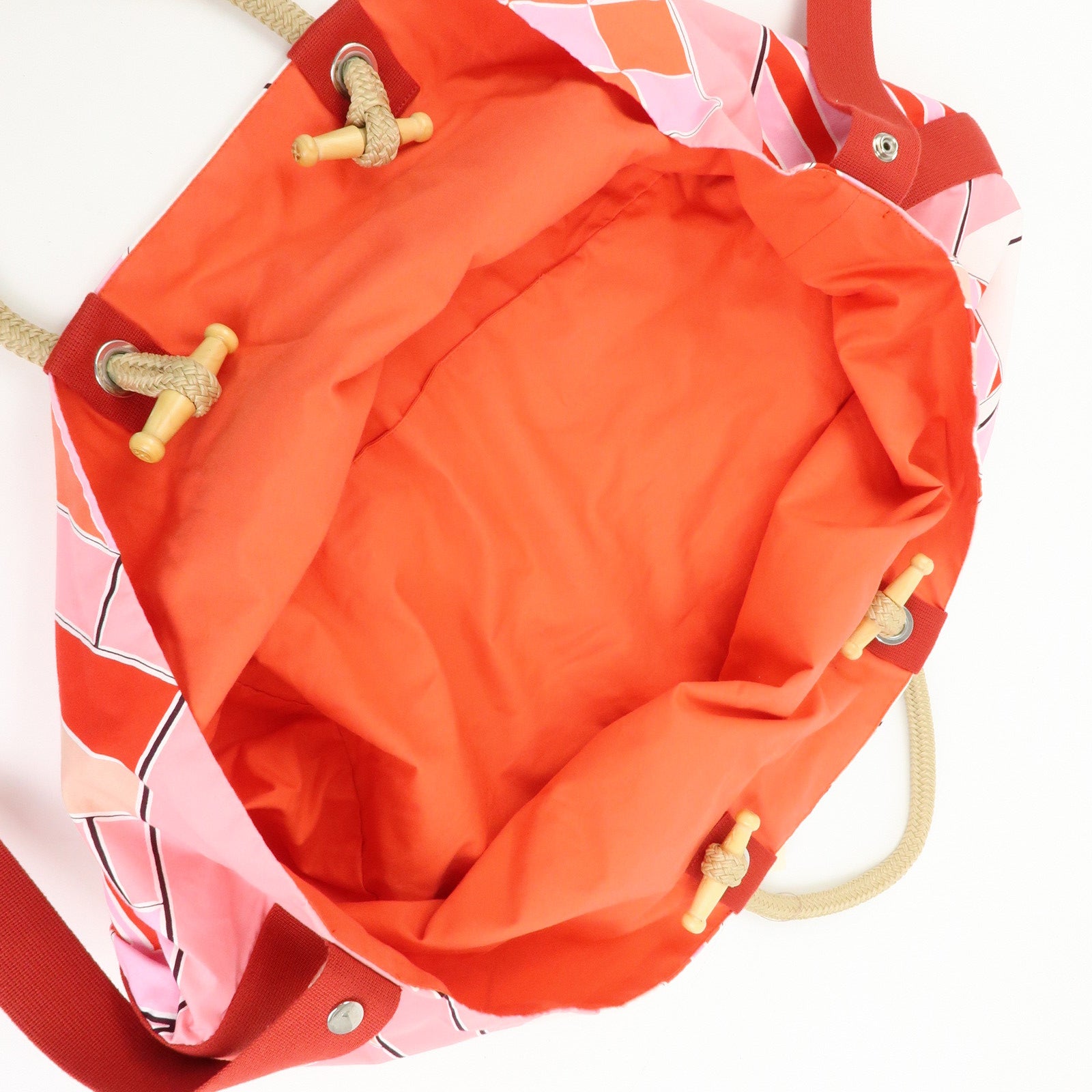 HERMES Cabas Drapeaux Au Vent Cotton Beach Bag Tote Bag Pink Red White