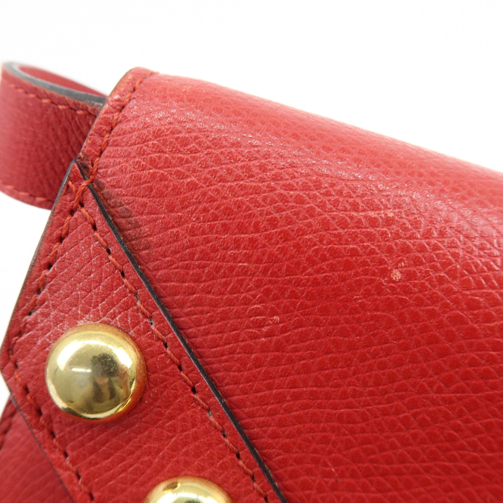 SAINT LAURENT PARIS Y-Line Leather Studs Shoulder Bag Crossbody Bag Red