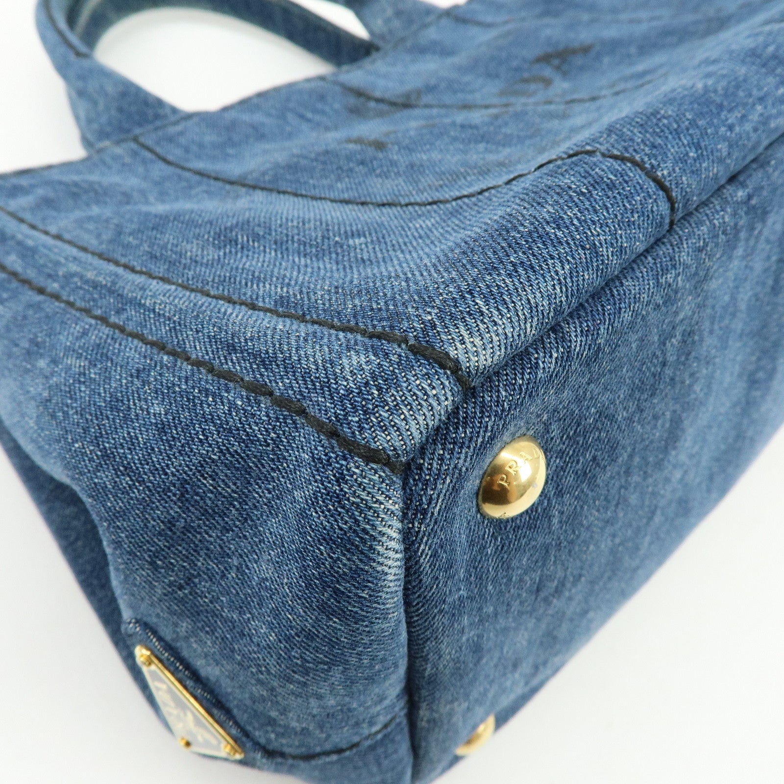 PRADA Canapa Mini Triangle Logo Denim 2Way Bag Hand Bag Blue 1BG439