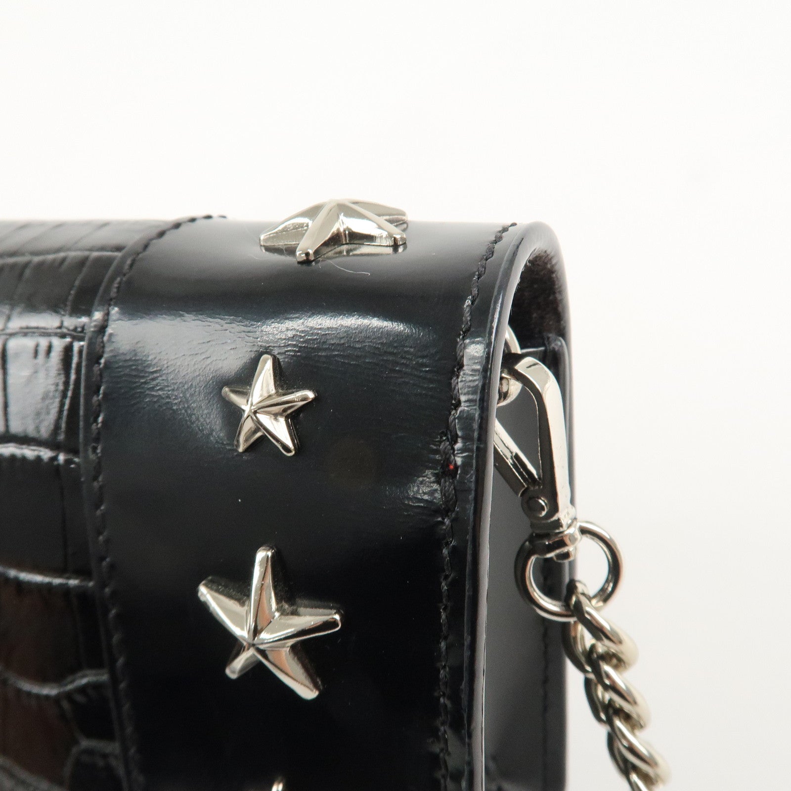 JIMMY CHOO Leather Star Studs Chain Shoulder Bag Crossbody Bag Black Used