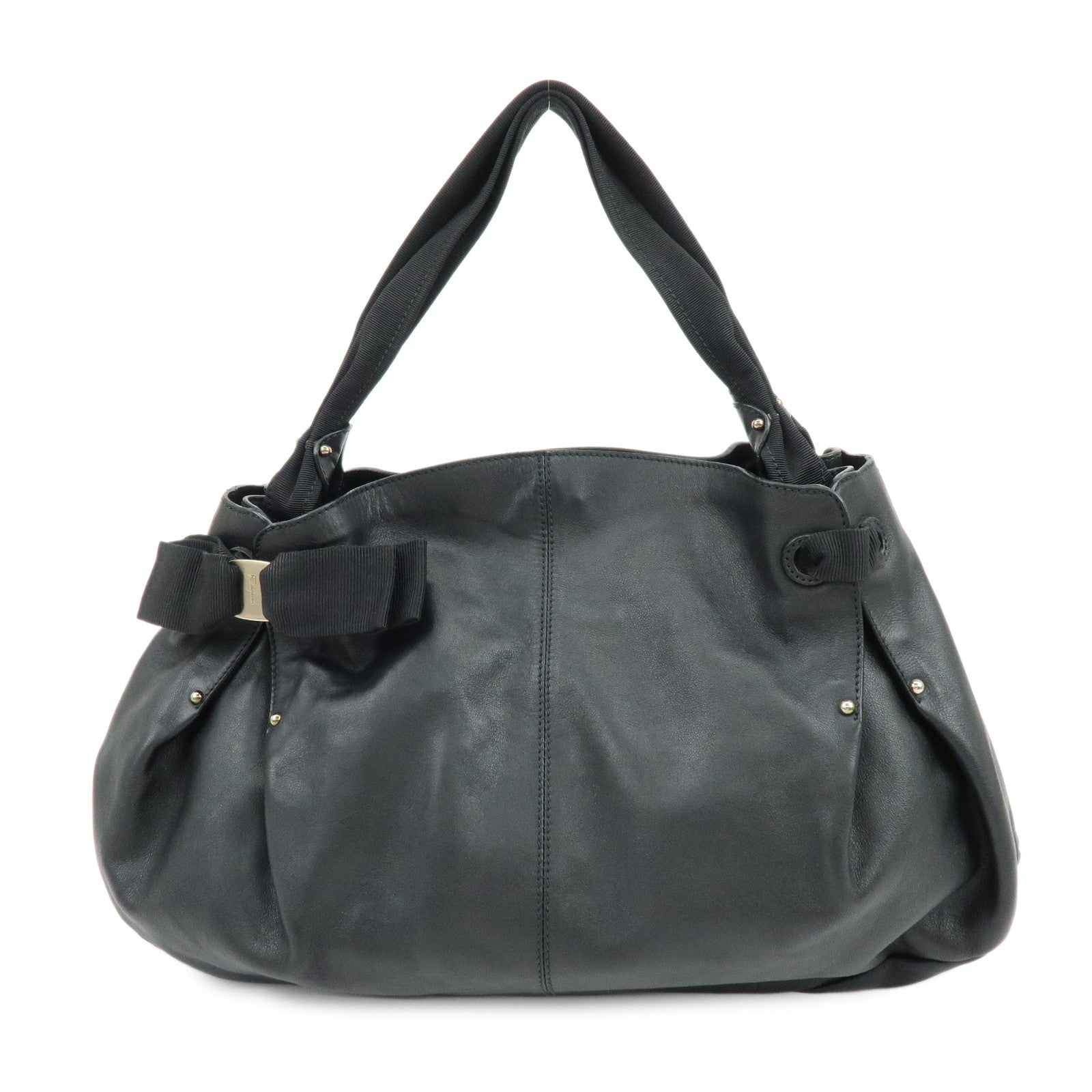 Ferragamo Vara Ribbon Leather Tote Bag Hand Bag Black