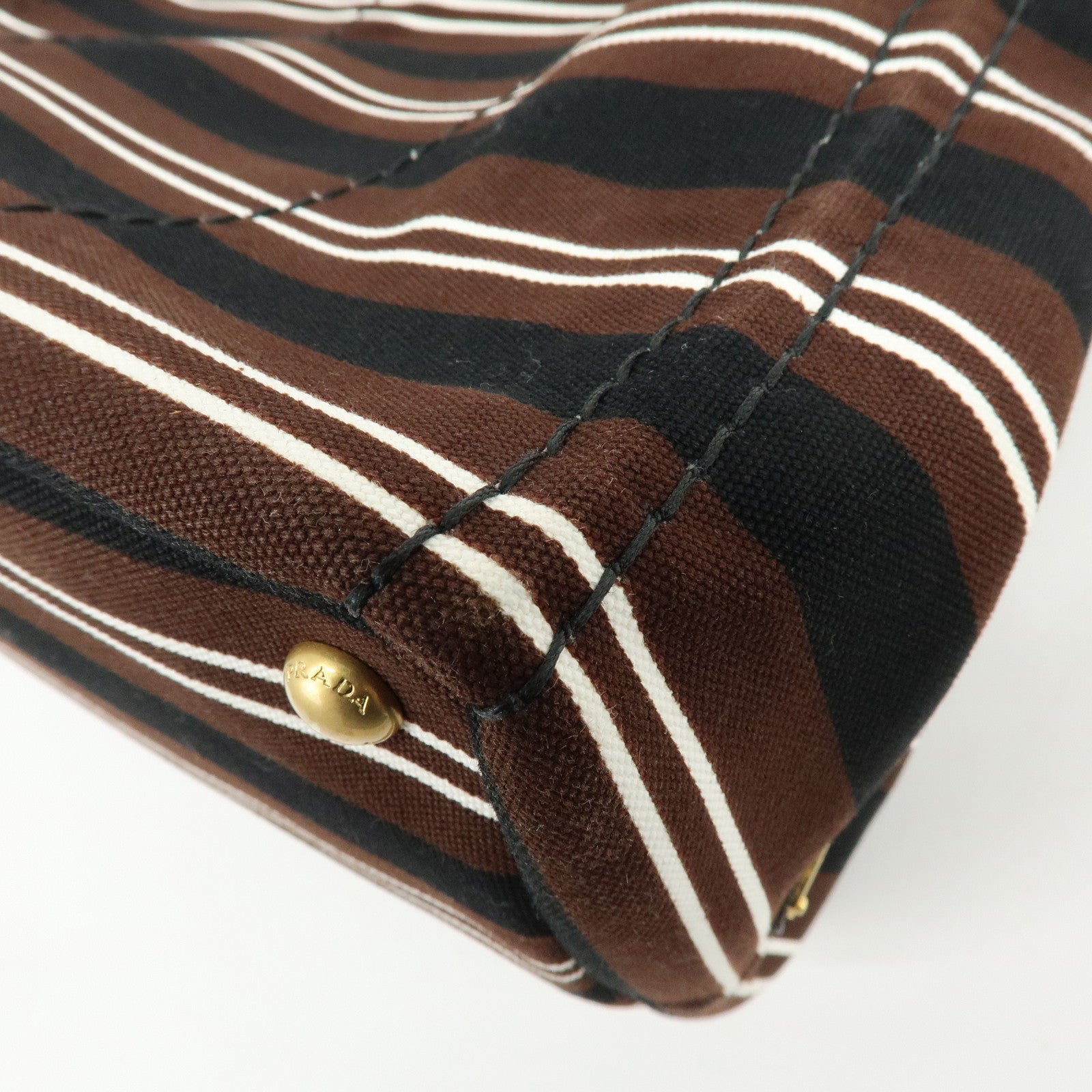 PRADA Canapa Triangle Logo Canvas 2Way Bag Hand Bag Striped B2642B