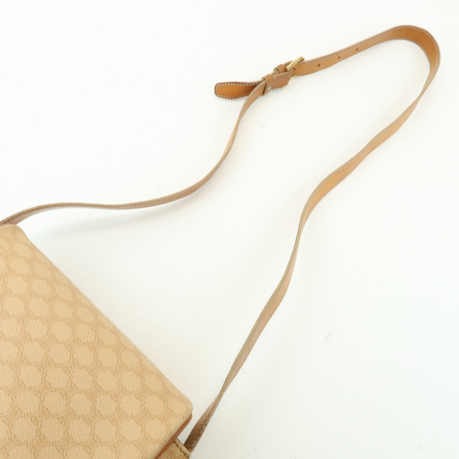 CELINE Macadam PVC Leather Shoulder Bag Crossbody Bag Beige Camel