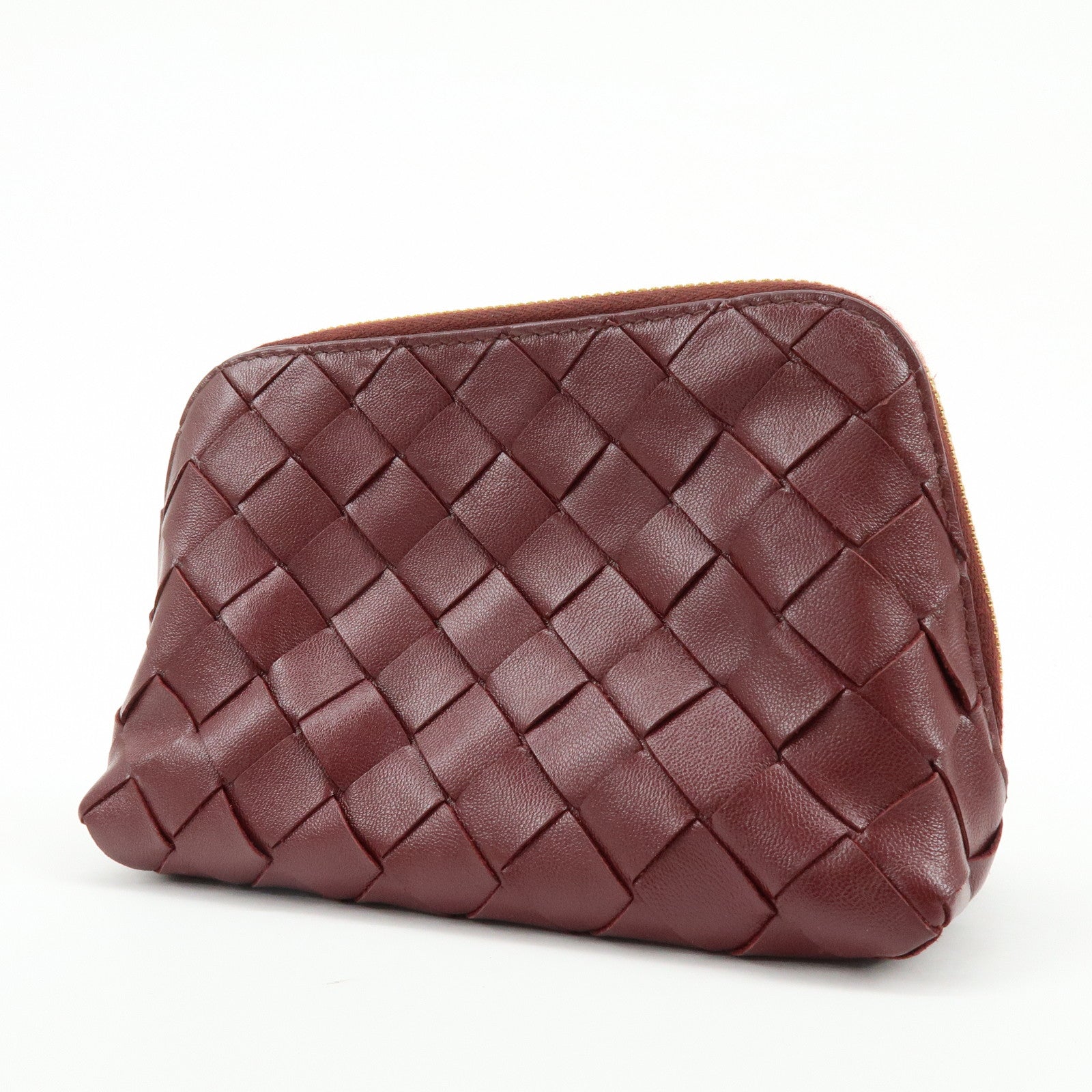 BOTTEGA VENETA Intrecciato Leather Pouch Cosmetic Case Bordeaux　