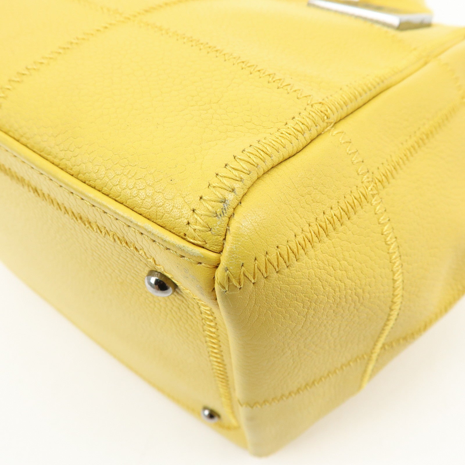 CHANEL Chocolate Bar COCO Mark Caviarskin Boston Bag Yellow A28023