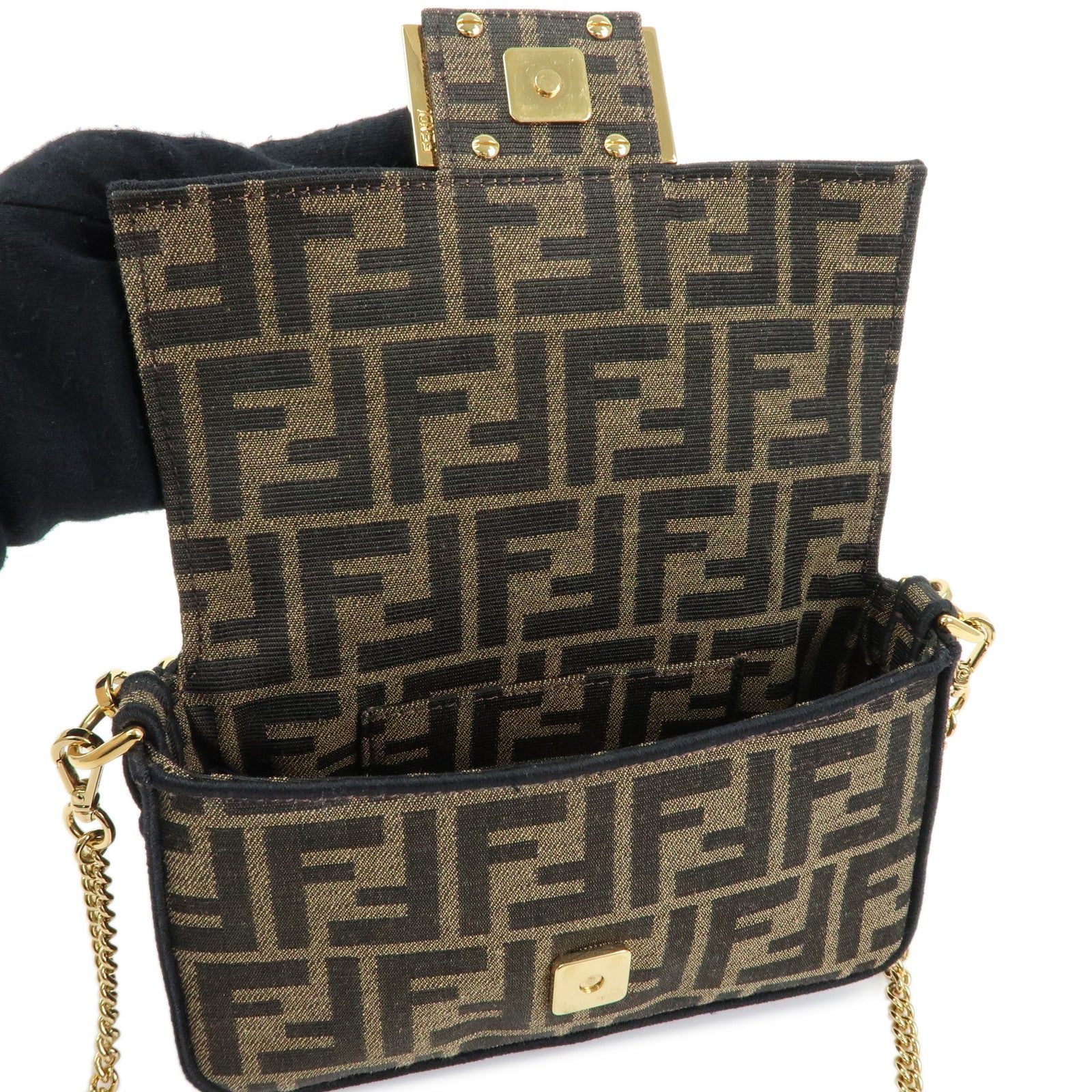 FENDI Zucca Jacquard Canvas 2Way Baguette Bag Mini Brown 8BS017