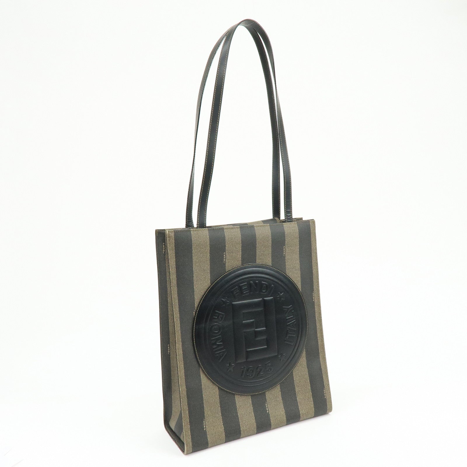 FENDI Pequin PVC Leather Tote Bag Shoulder Bag Black Brown 259980