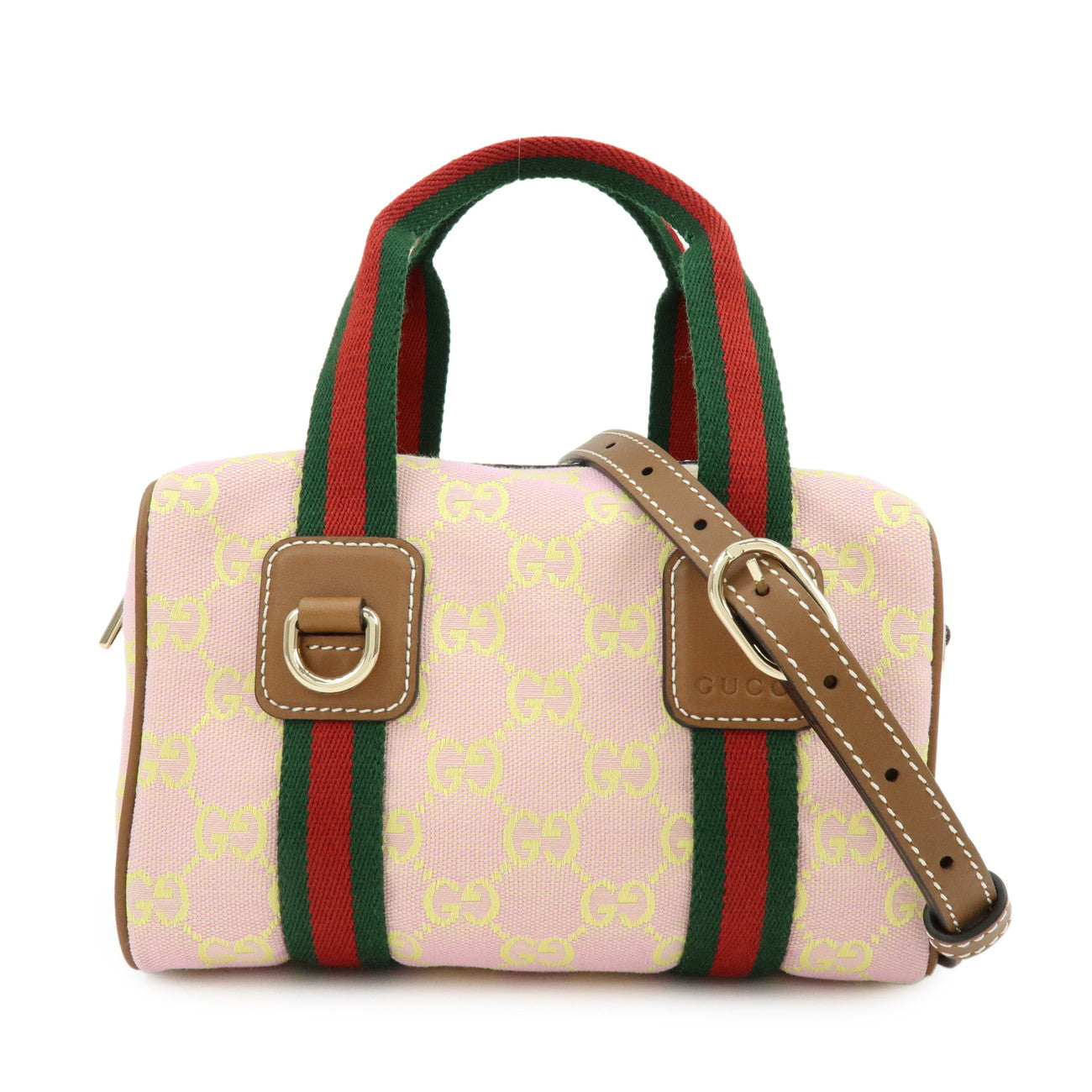 GUCCI Sherry GG Canvas Leather 2Way Bag Hand Bag Pink Yellow 856055