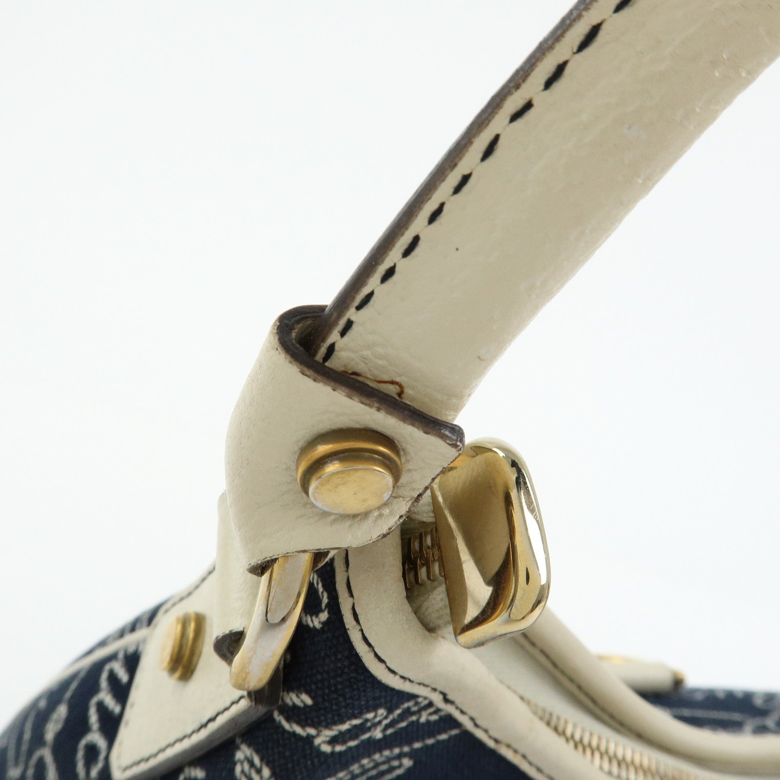 GUCCI Abbey Canvas Leather Shoulder Bag Hand Bag Navy White 130738