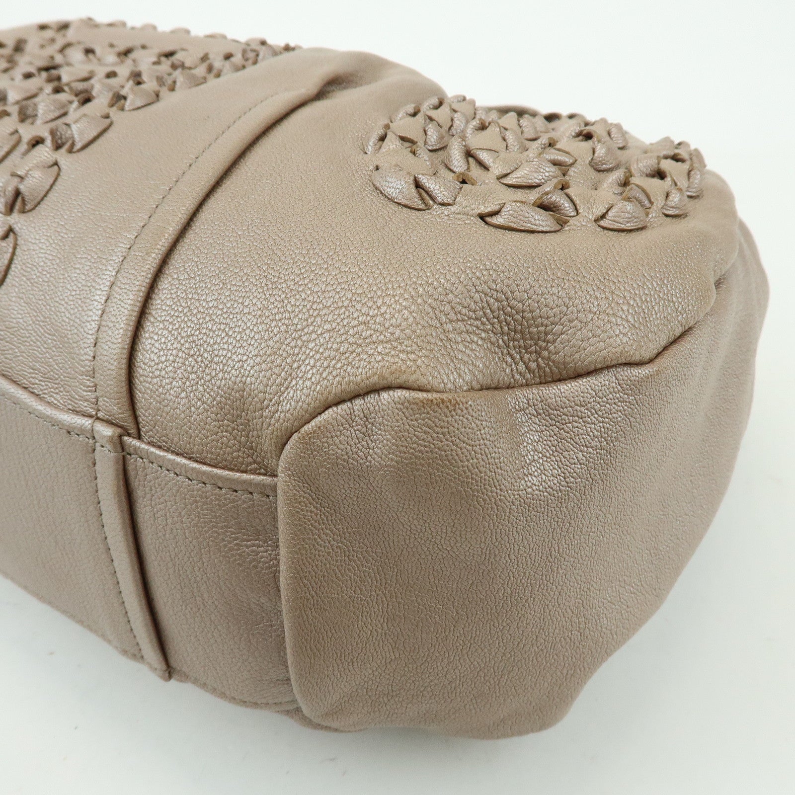 Ferragamo Gancini Leather Hand Bag Shoulder Bag Braid Pink Beige