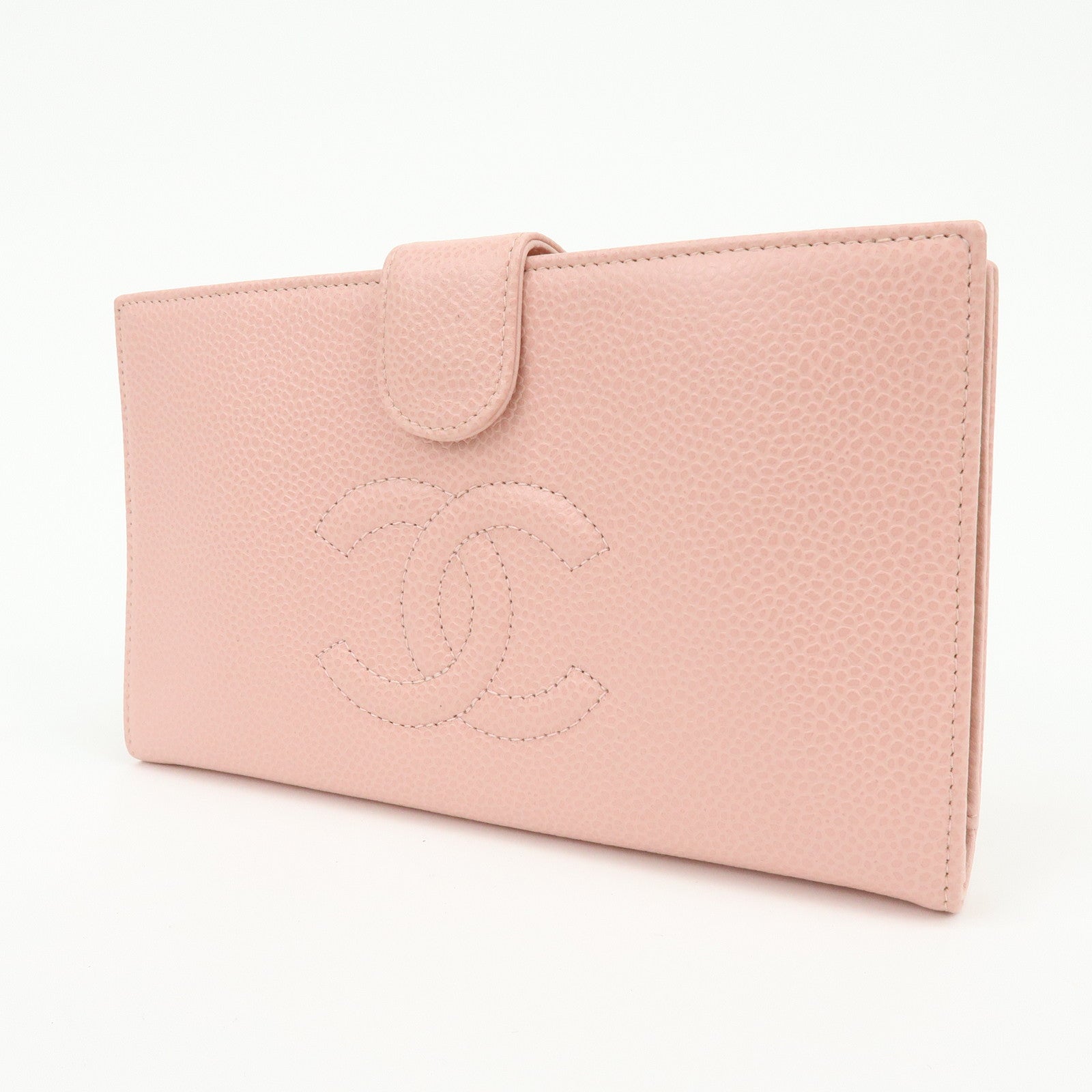 CHANEL COCO Mark Caviarskin Bi-fold Long Wallet Pink A13498