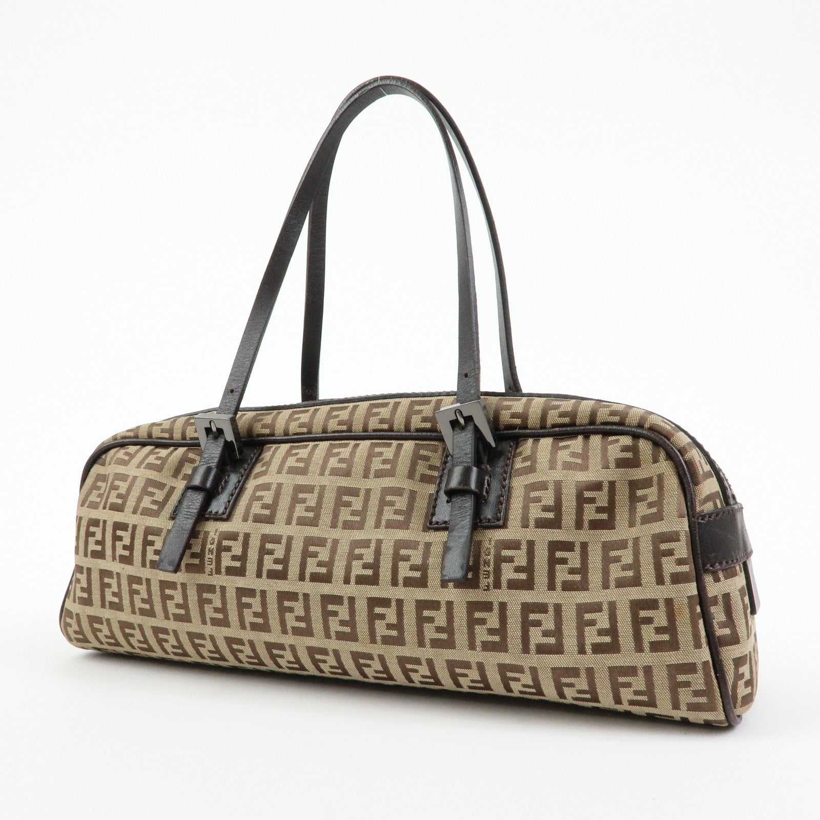 FENDI Zucchino Canvas Leather Mini Boston Hand Bag Beige Brown 8BL007