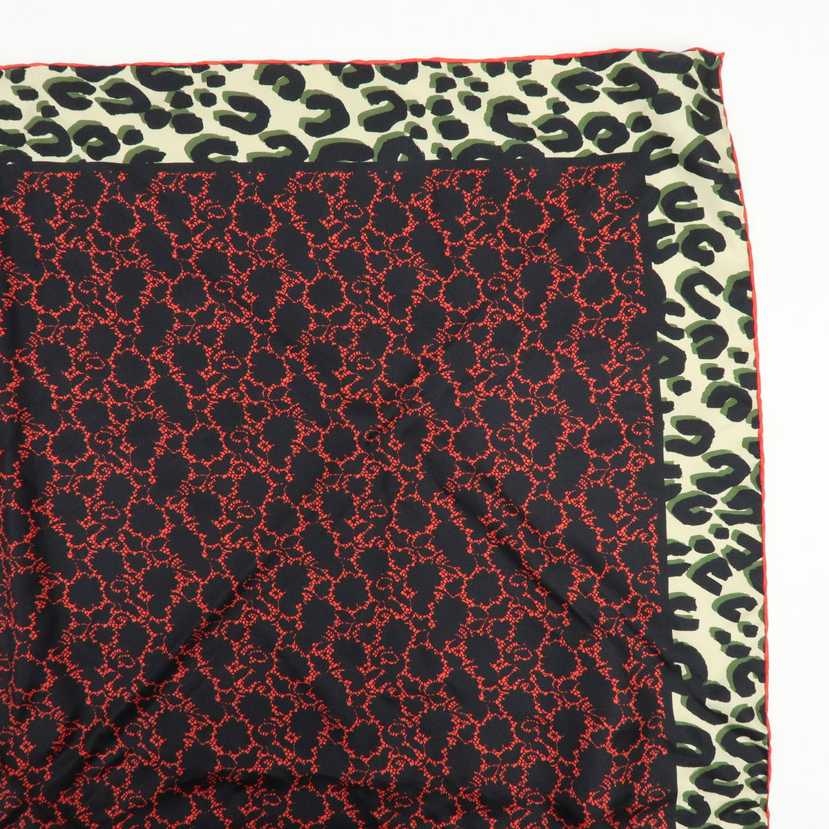 Louis Vuitton Silk 100% Calf Skin Scarf Bandana Tassel Black Red