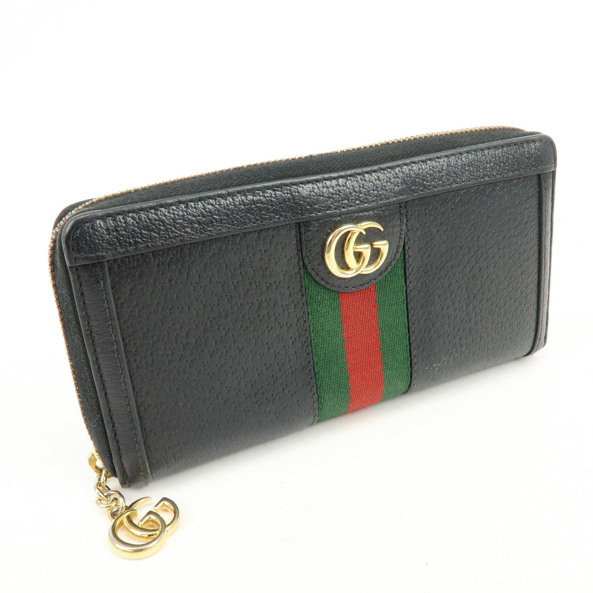 GUCCI Ophidia Sherry Double G Leather Round Zippy Wallet Black 523154