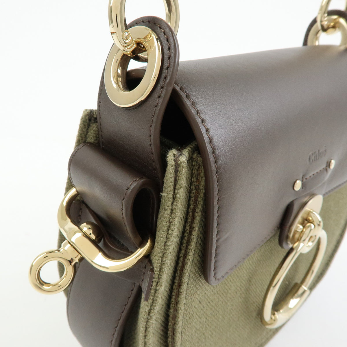 Chloe Tess Small Canvas Leather 2Way Bag Hand Bag Brown Green