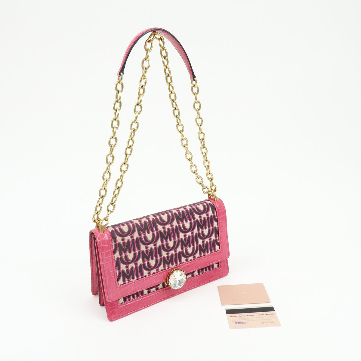 MIU MIU Jacquard Embossed Leather 2Way Hand Shoulder Bag Pink 5BD233