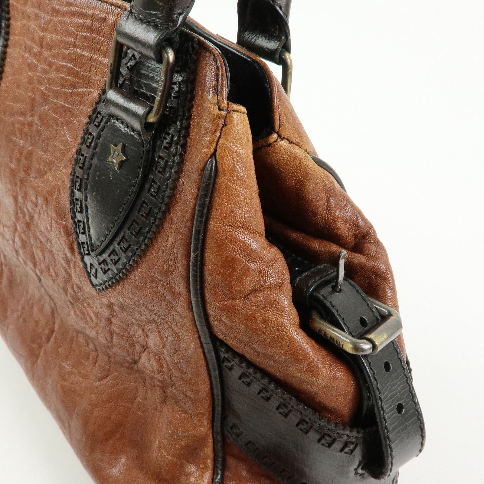 FENDI Ethonico Leather Tote Bag Shoulder Bag Brown 8BN157