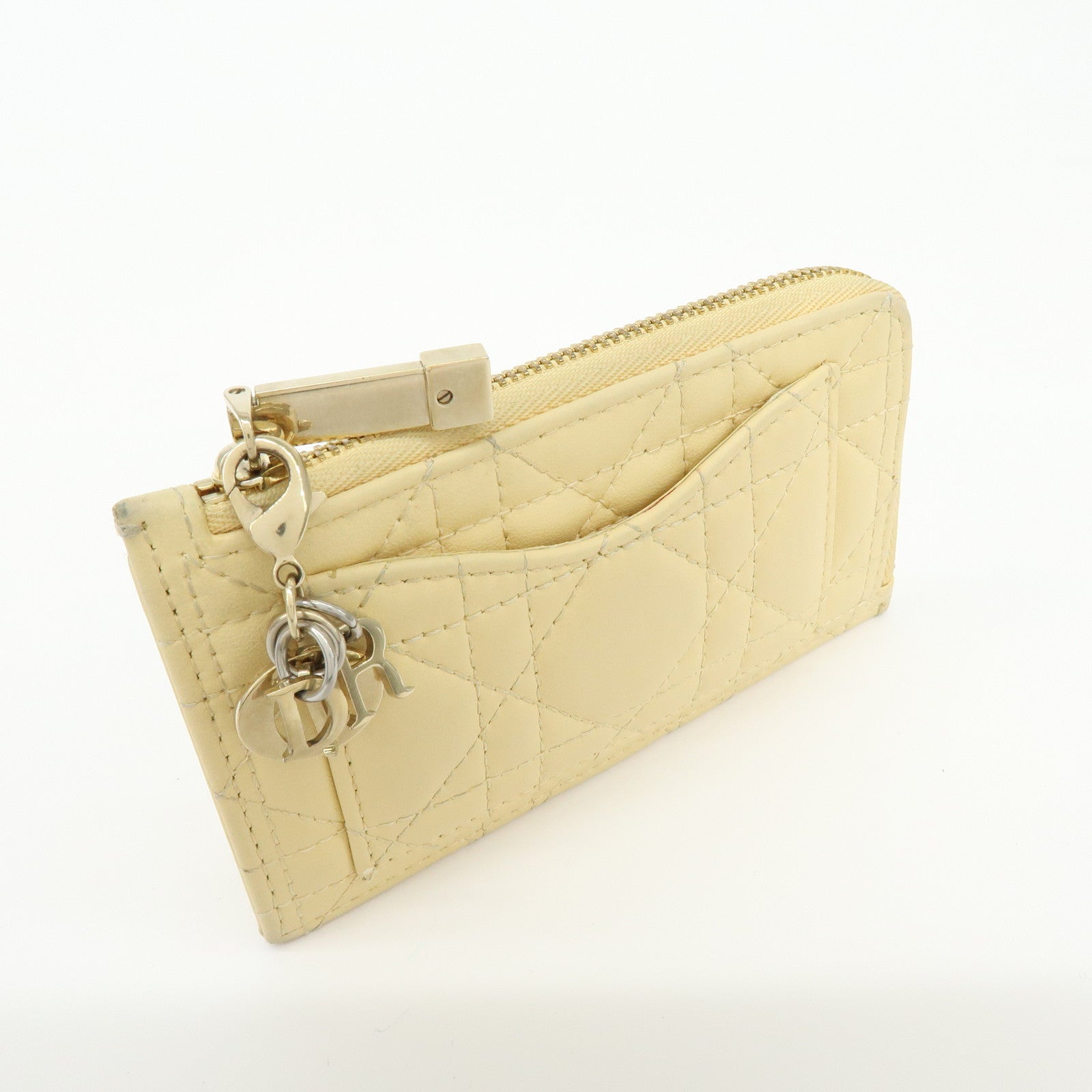 Christian Dior Lady Dior Cannage Cosmos Lambskin Card Case Yellow