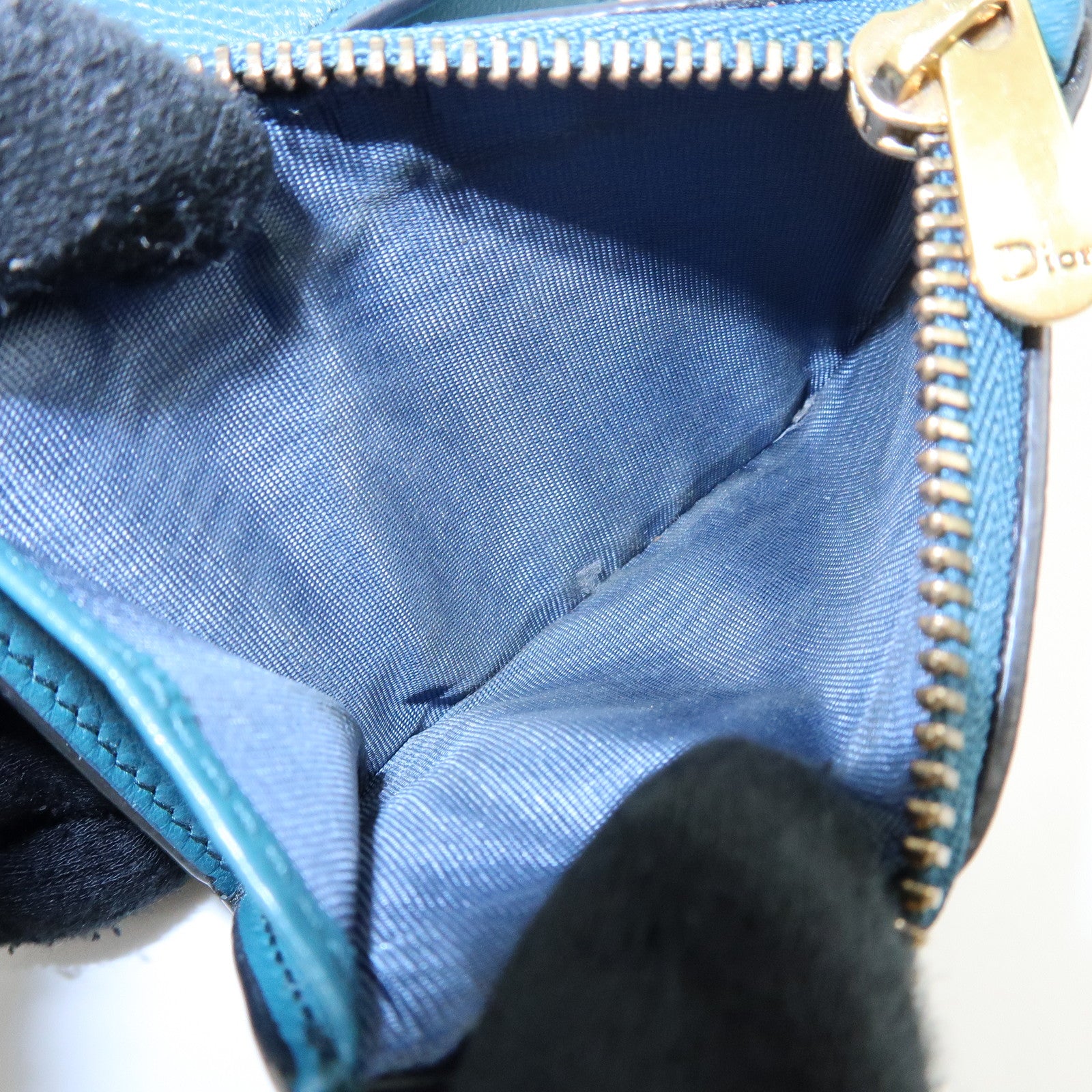 Christian Dior Saddle Leather Tri-Fold Compact Wallet Blue