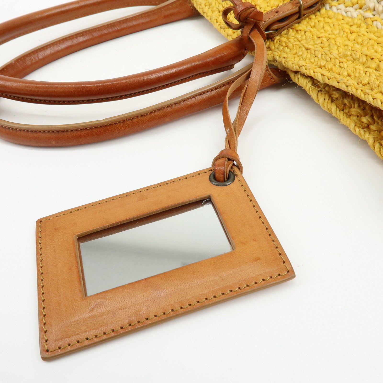 BALENCIAGA Raffia Leather Panier Tote Bag Yellow Natural 286370