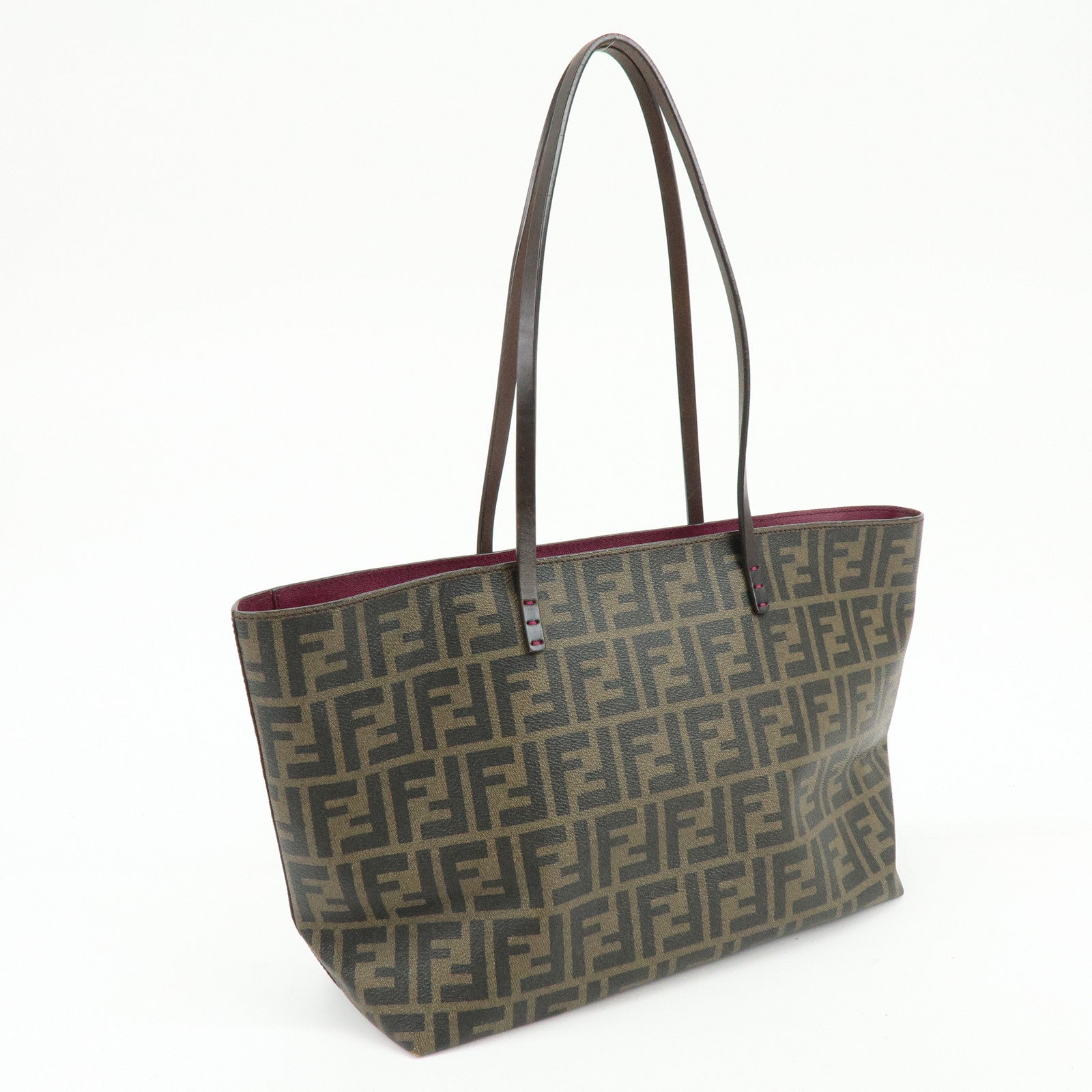 FENDI Zucca PVC Leather Tote Bag Shoulder Bag Brown Black 8BH198
