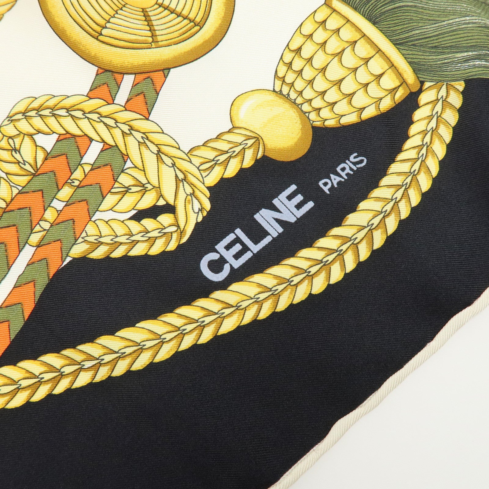 CELINE Lot of 3 Silk 100% Scarf Black Red Navy Gold Green