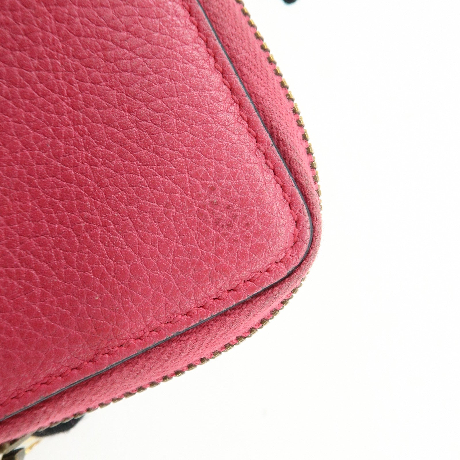 GUCCI Interlocking G Sherry Leather Round Zipper Coin Case Pink 496319